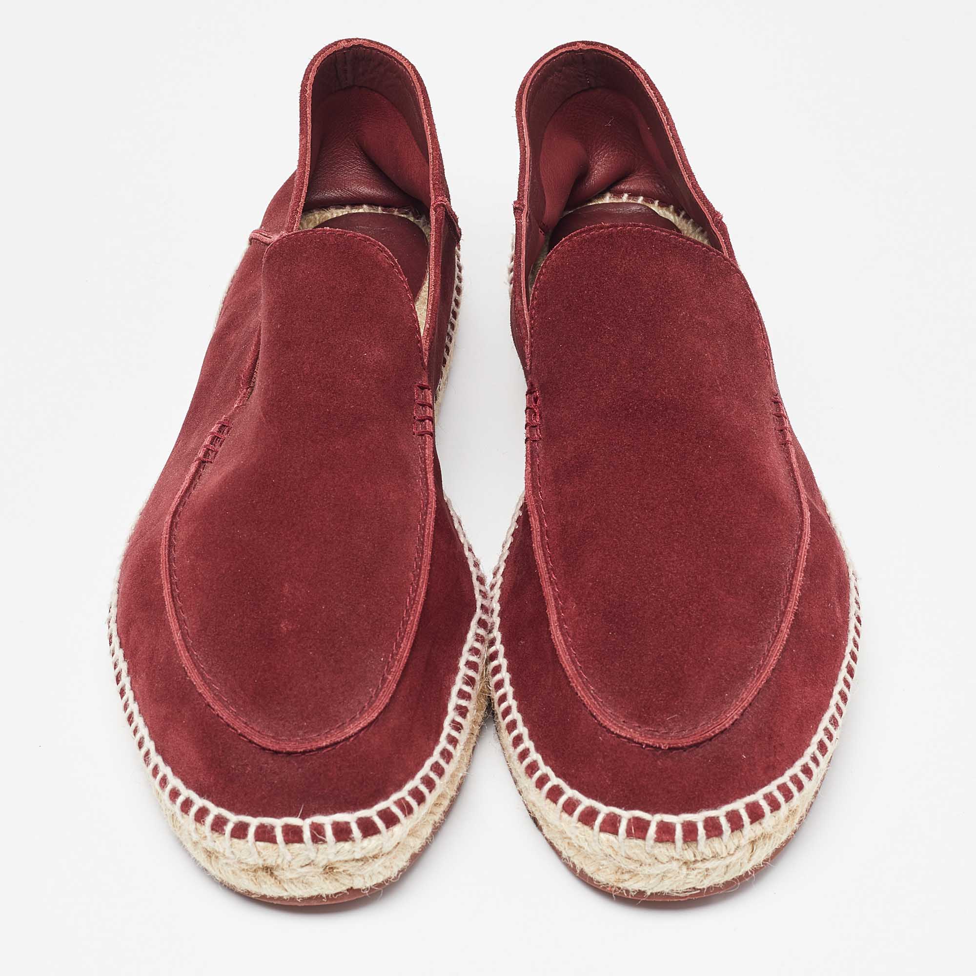 Loro Piana Burgundy Suede Collapsible Flat Espadrilles Size 45