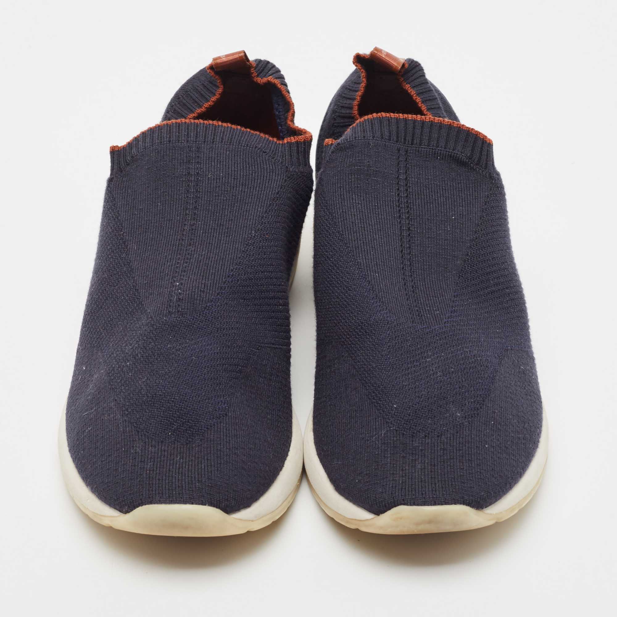 Loro Piana Navy Blue Knit Fabric 360 Lp Flexy Walker Sneakers Size 43