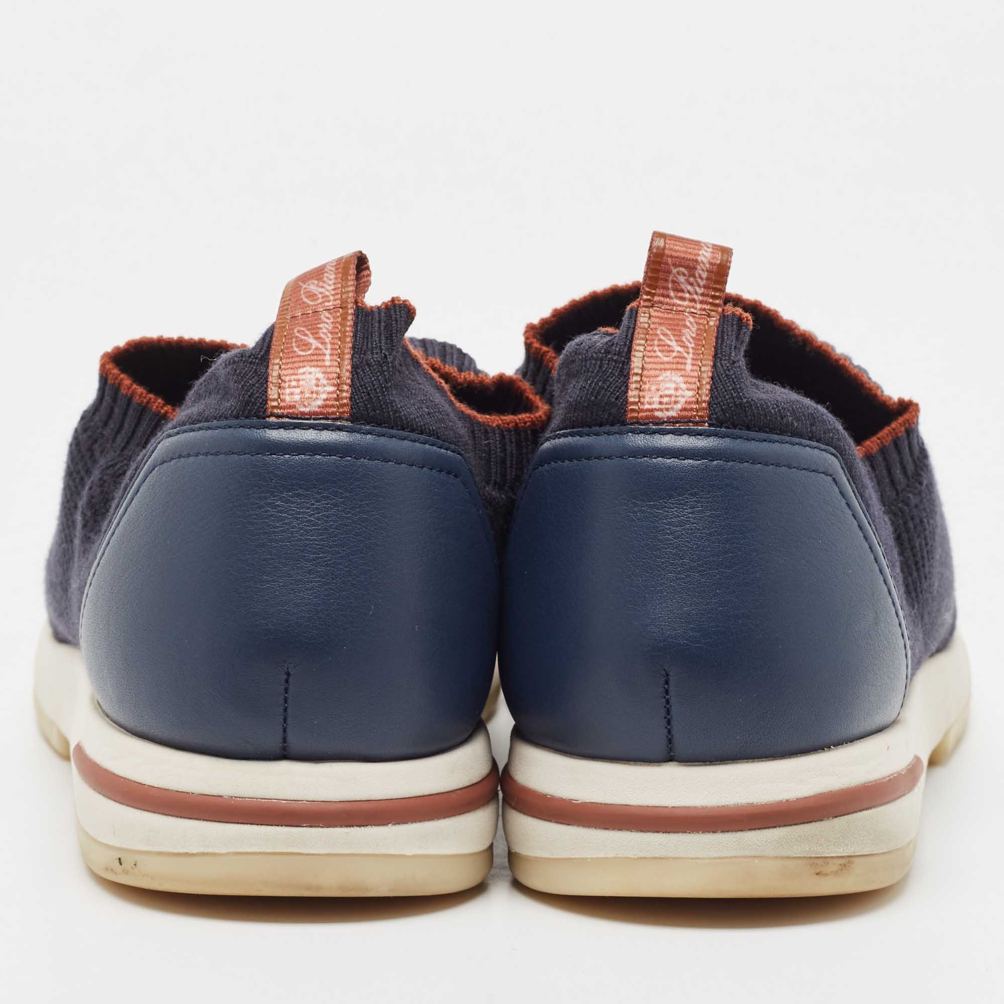 Loro Piana Navy Blue Knit Fabric 360 Lp Flexy Walker Sneakers Size 43