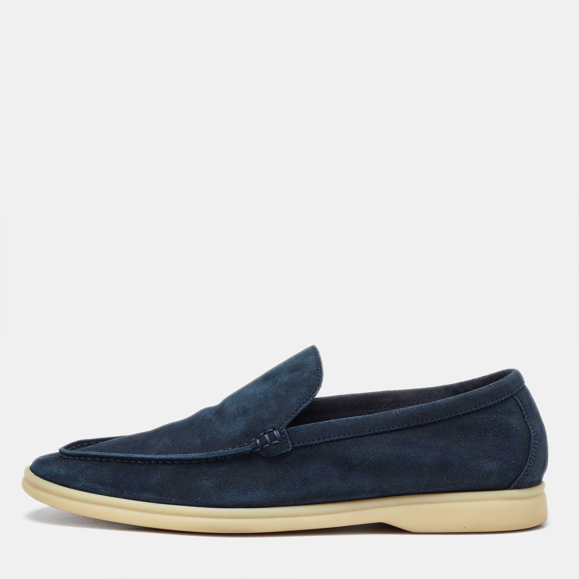Loro piana blue suede summer walk slip on loafers size 41.5