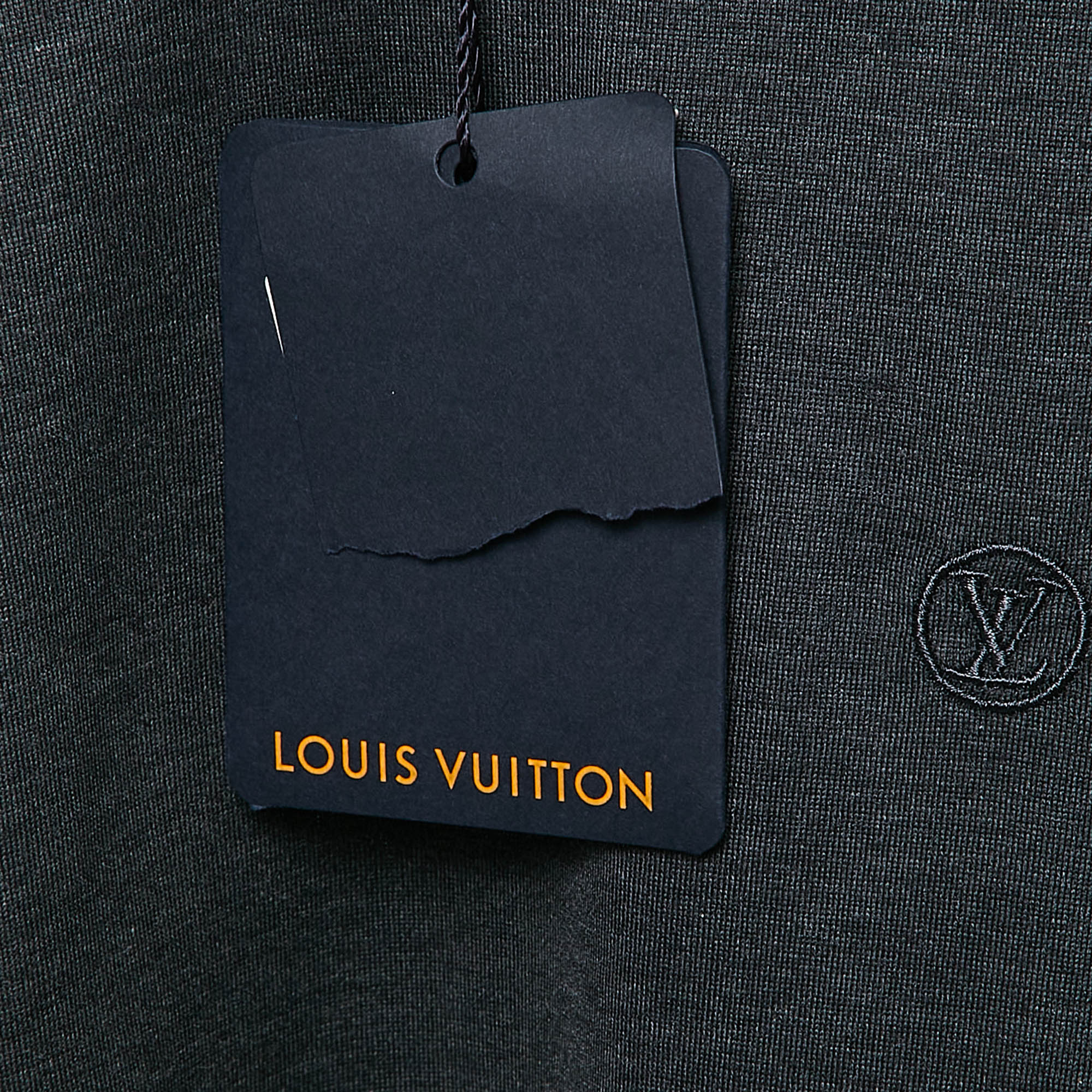 Louis Vuitton Grey LV Embroidered Jersey V-Neck T-Shirt XS