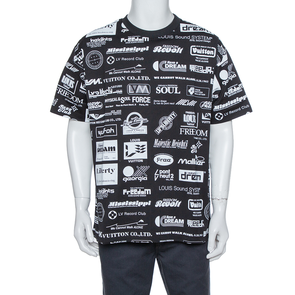 Image of Louis Vuitton Black Allover Logo Print Cotton Crew Neck T-Shirt XL