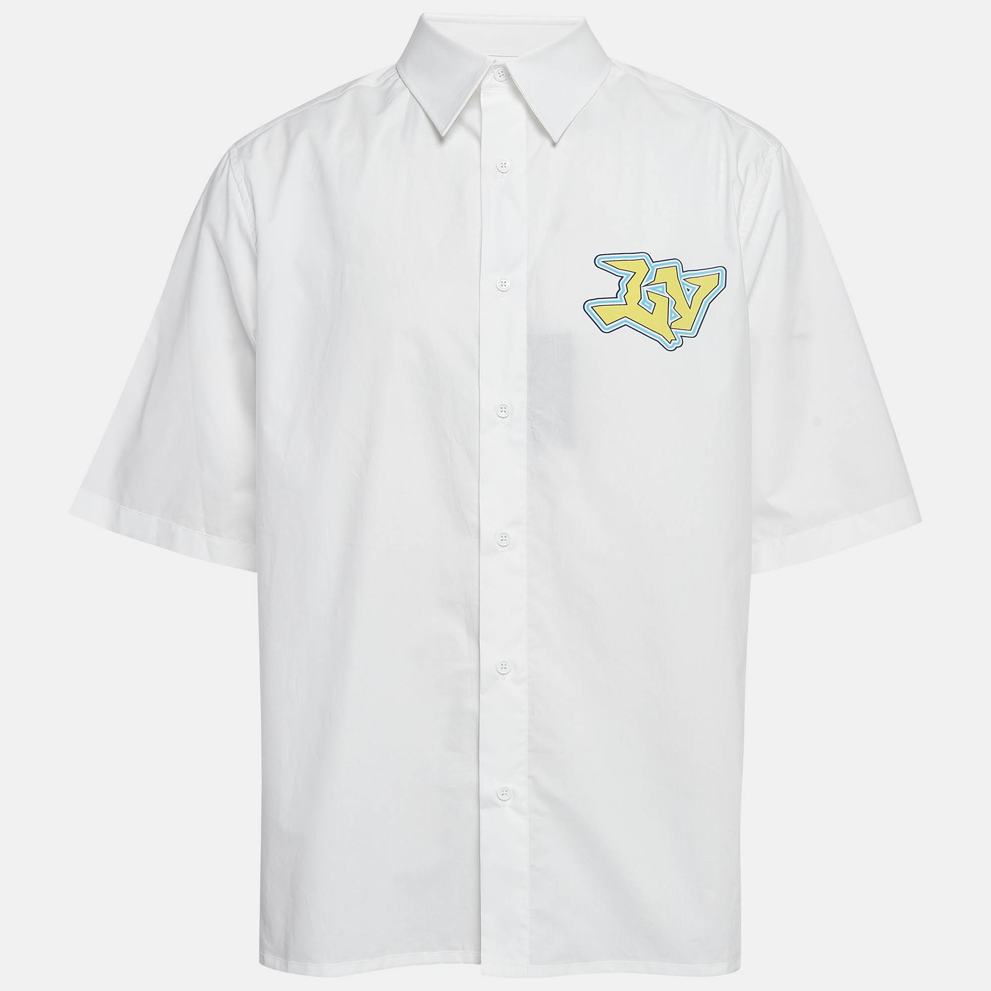 Louis vuitton white printed cotton short sleeve shirt xl