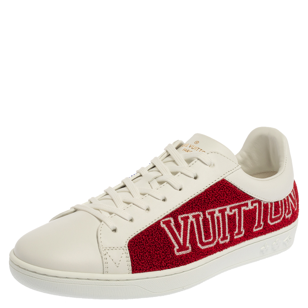 Louis Vuitton White Leather And Blue/Red Terry Fabric Luxembourg Sneakers Size 39