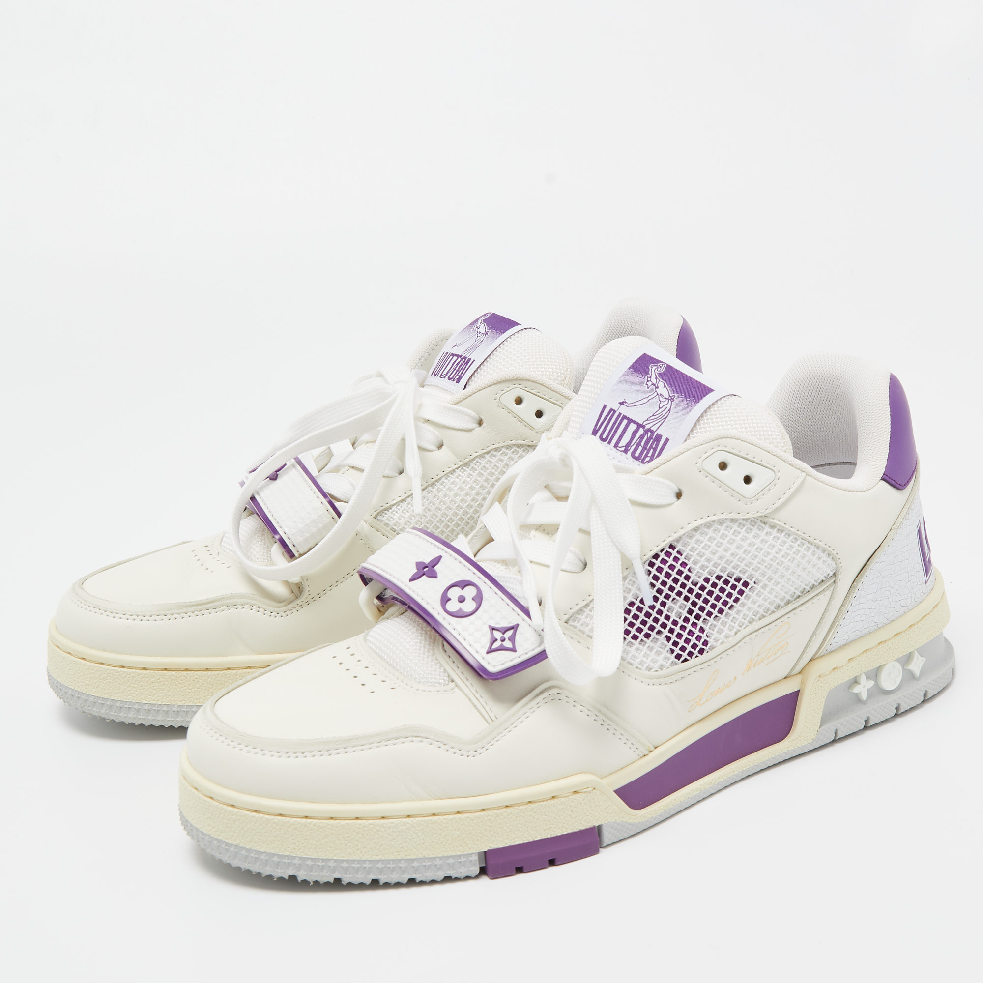 Louis Vuitton White/Purple Leather And Mesh LV Trainer Sneakers Size 41