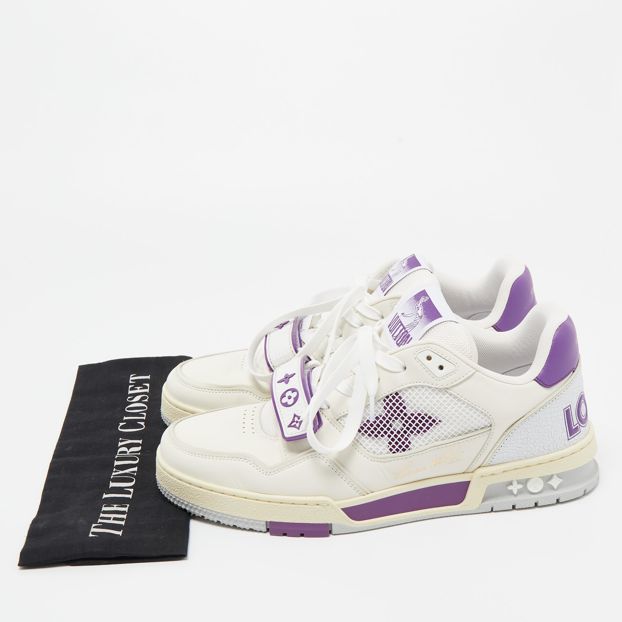 Louis Vuitton White/Purple Leather And Mesh LV Trainer Sneakers Size 41