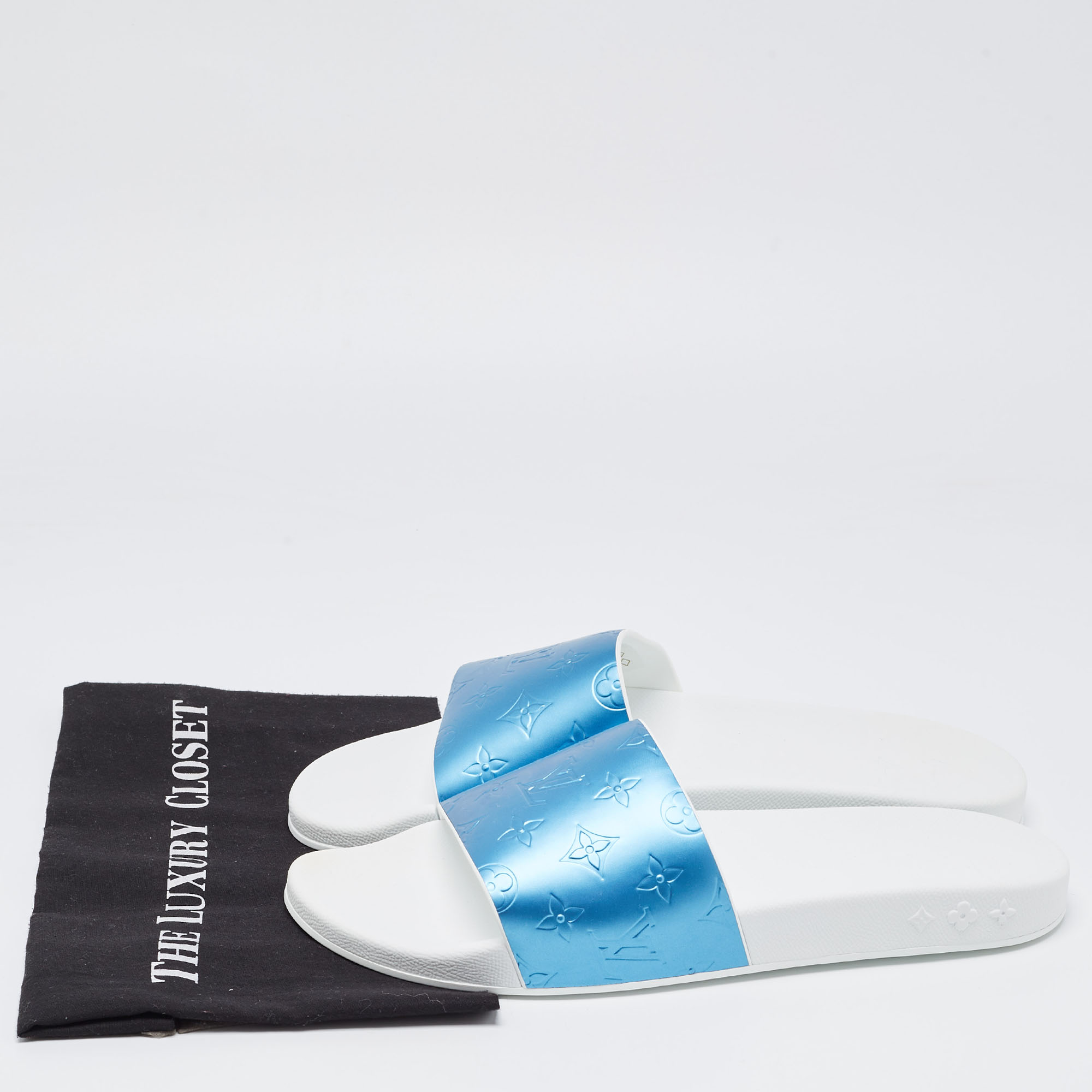 Louis Vuitton Blue/Grey Rubber Flat Slides Size 45