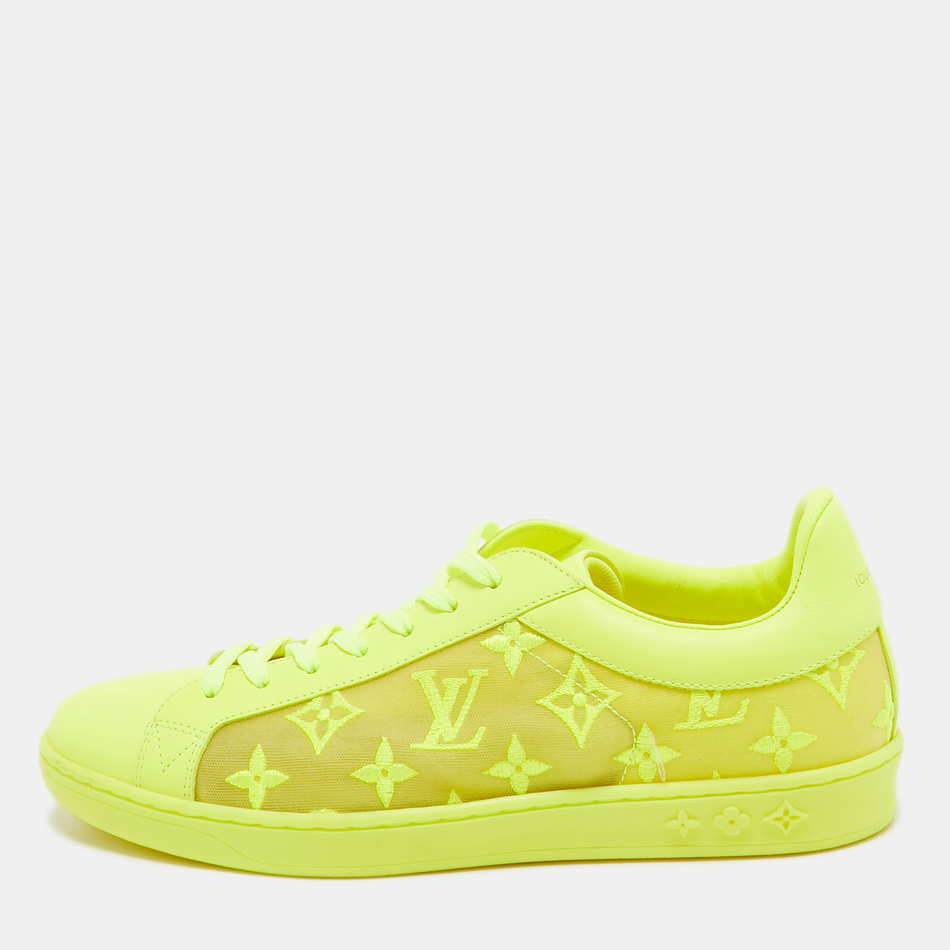 Louis vuitton neon yellow leather and monogram embroidered mesh luxembourg sneakers size 40