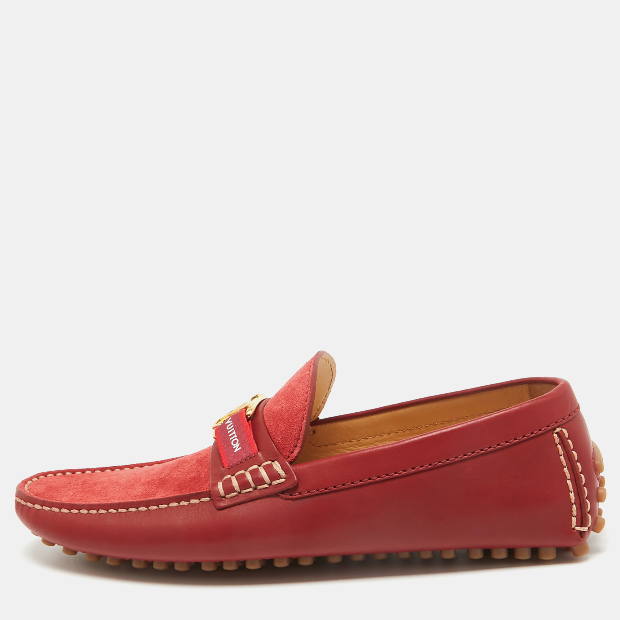 Louis vuitton red suede and leather hockenheim loafers size 40