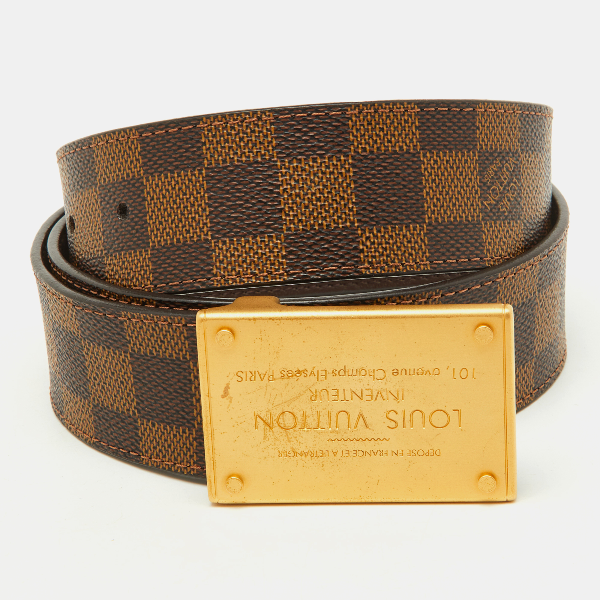 Louis Vuitton Damier Ebene Canvas Inventeur Reversible Belt, Brown
Louis Vuitton Damier Ebene Canvas Inventeur Reversible Belt, Brown