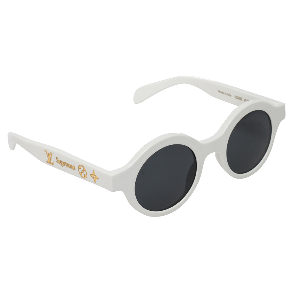 Louis Vuitton x Supreme White Z0991W Downtown Round Sunglasses