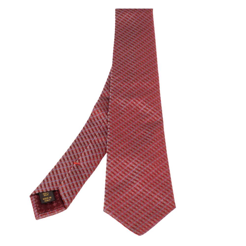 Louis Vuitton Red Diagonal Striped Silk Tie