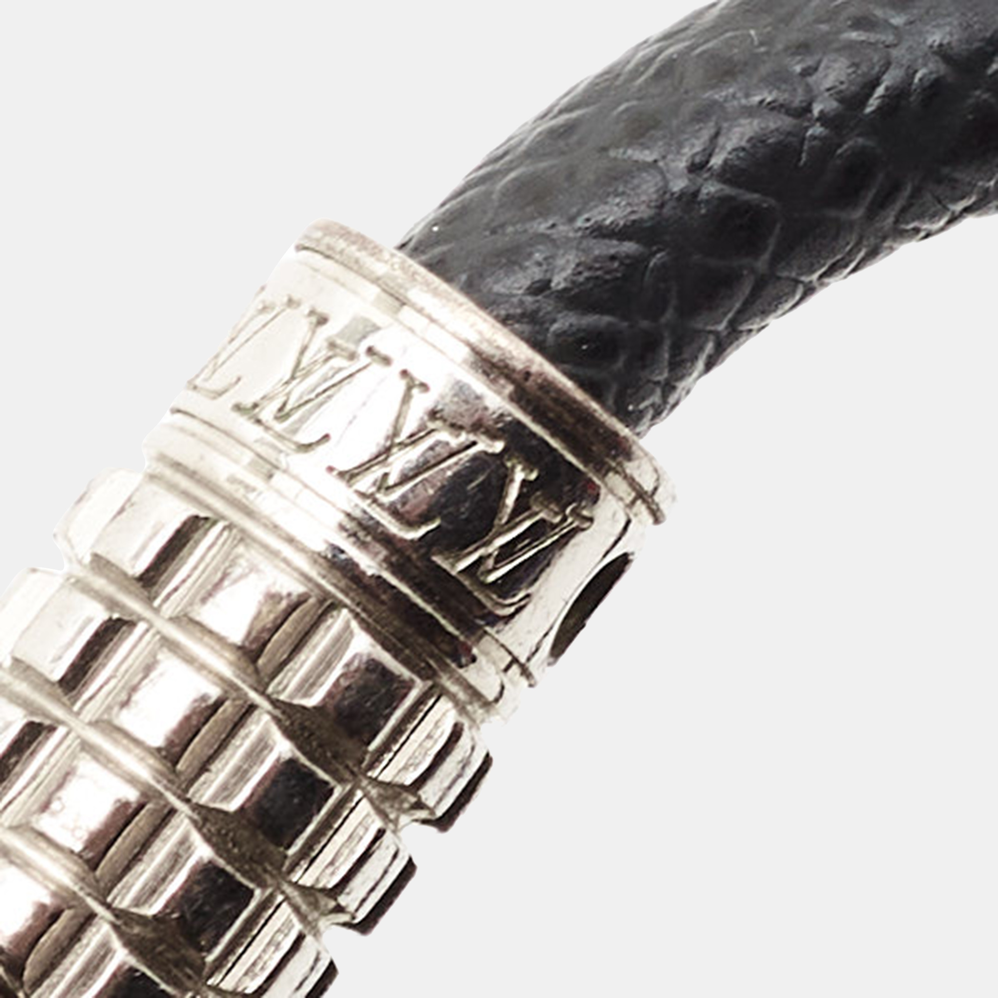 Louis Vuitton Digit Damier Ardoise Taiga Leather Silver Tone Bracelet