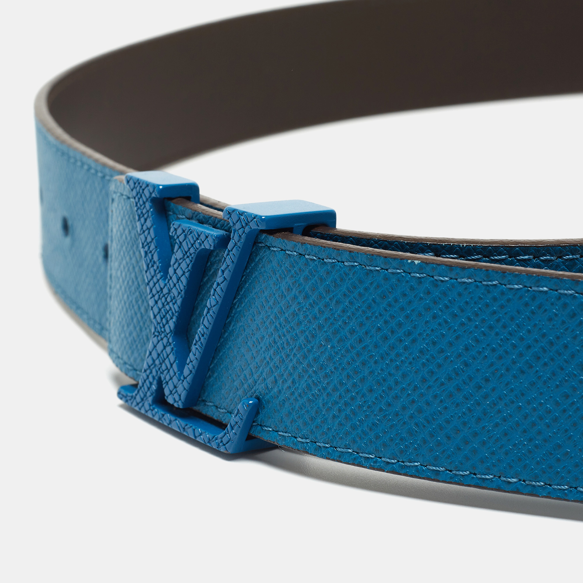 Louis Vuitton Blue Taiga Leather LV Initiales Belt 90CM