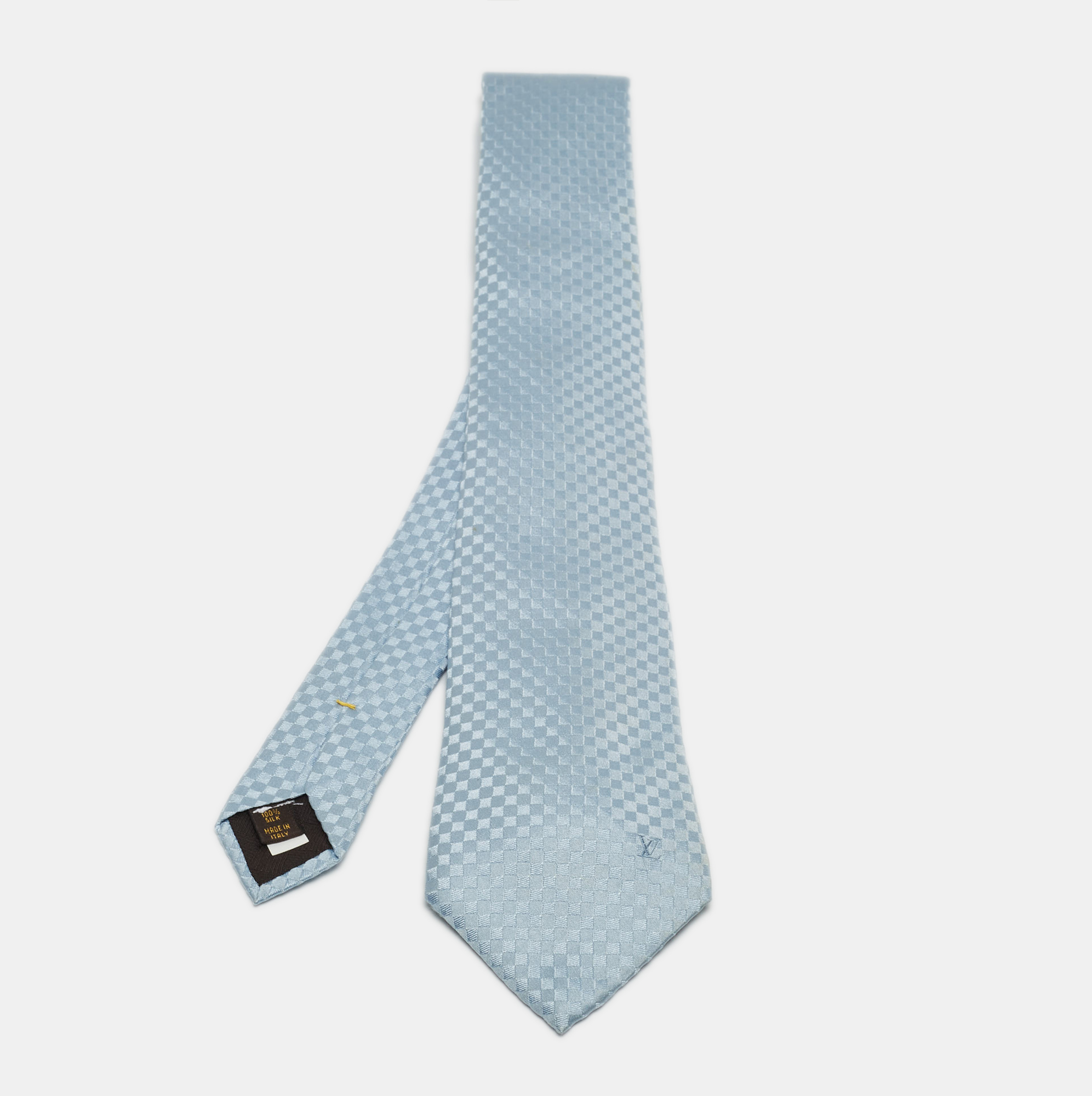 Louis vuitton light blue damier checkerboard pattern silk tie