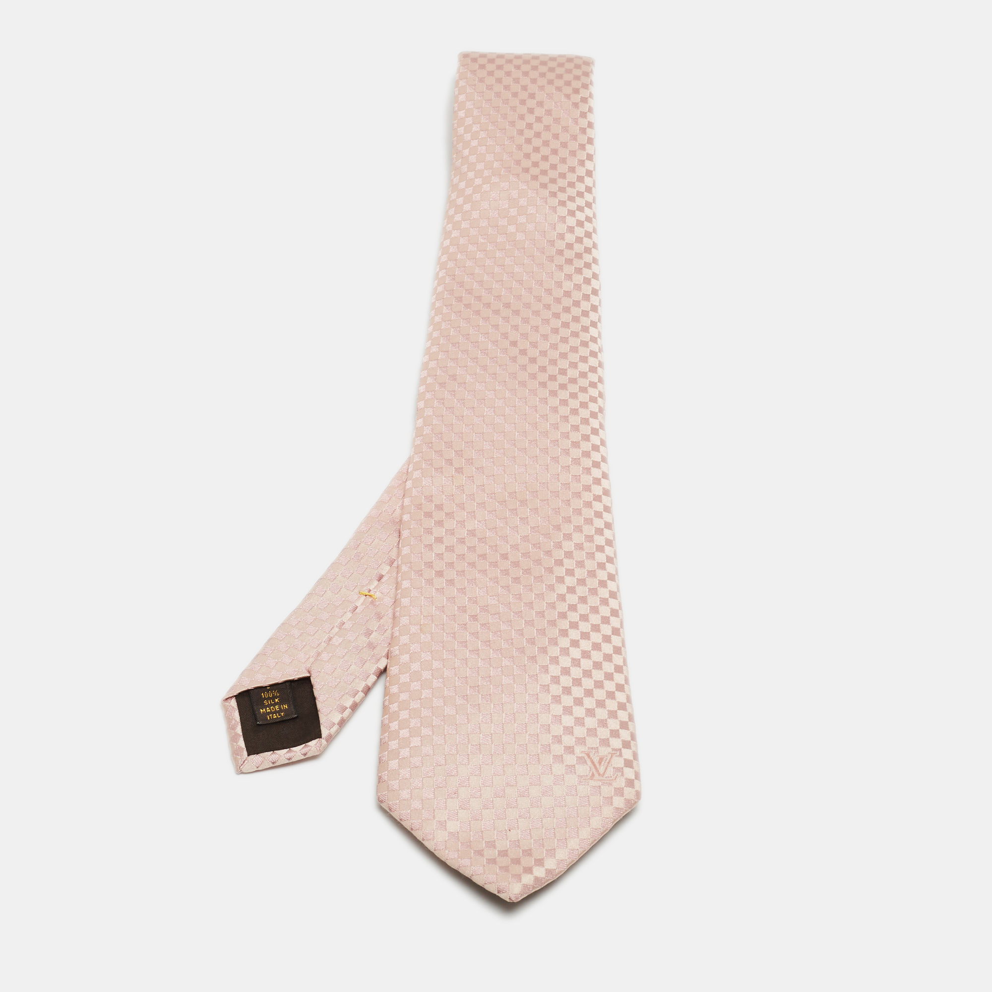 Louis Vuitton Light Pink Damier Checkerboard Pattern Silk Tie