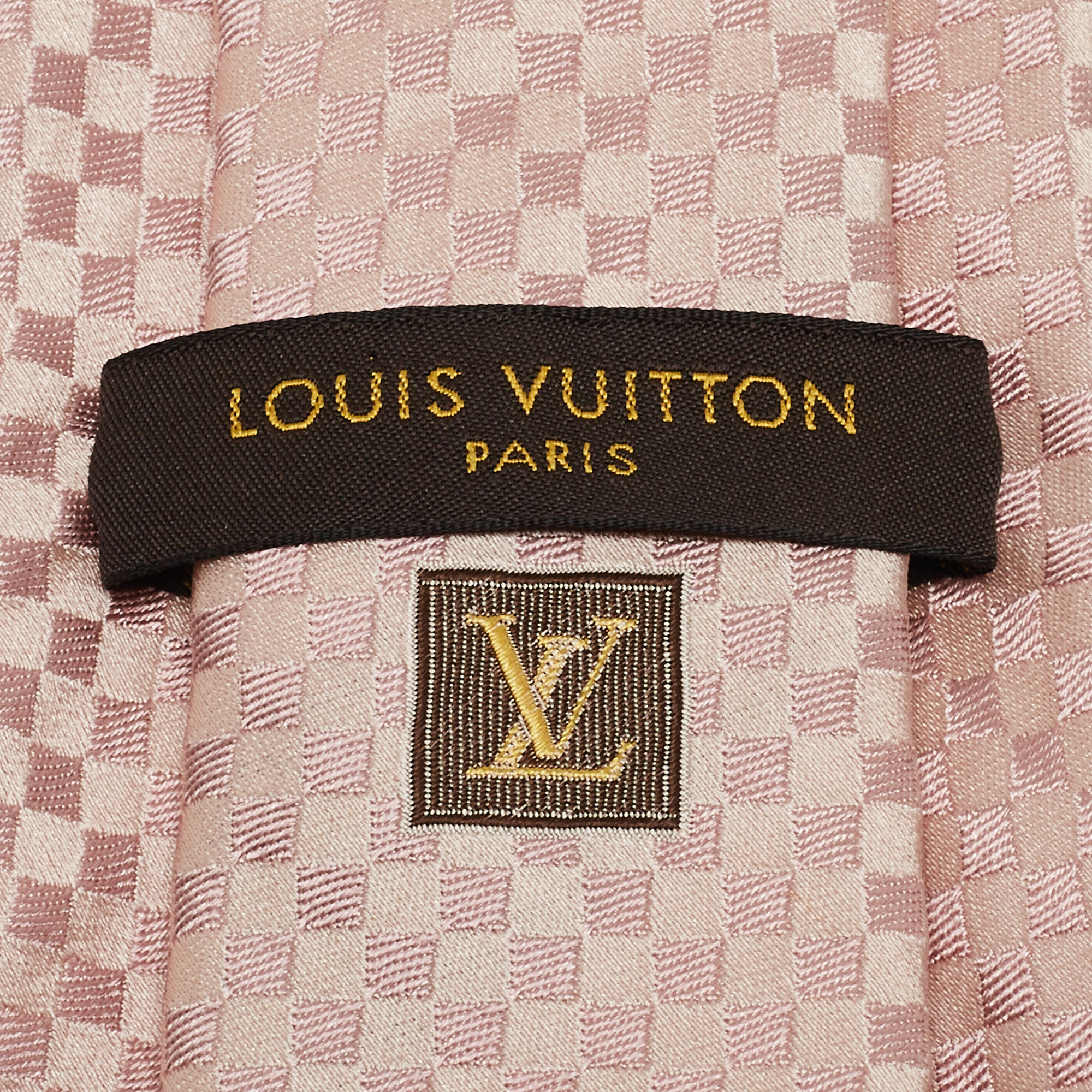 Louis Vuitton Light Pink Damier Checkerboard Pattern Silk Tie