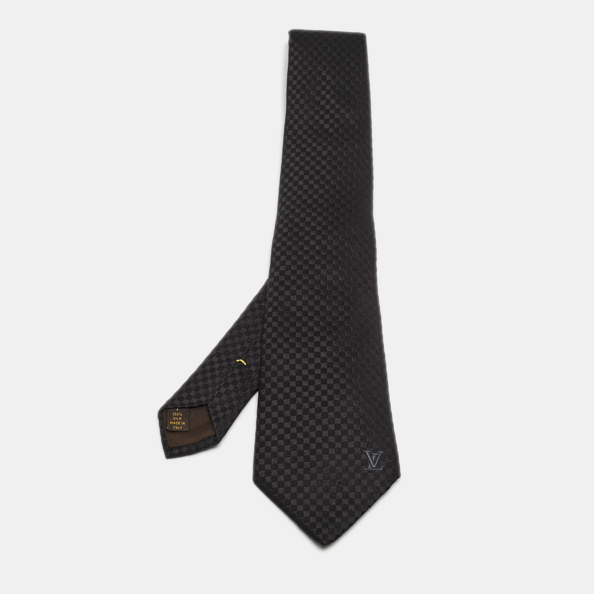 Louis Vuitton Black Damier Checkerboard Patterned Silk Jacquard Tie