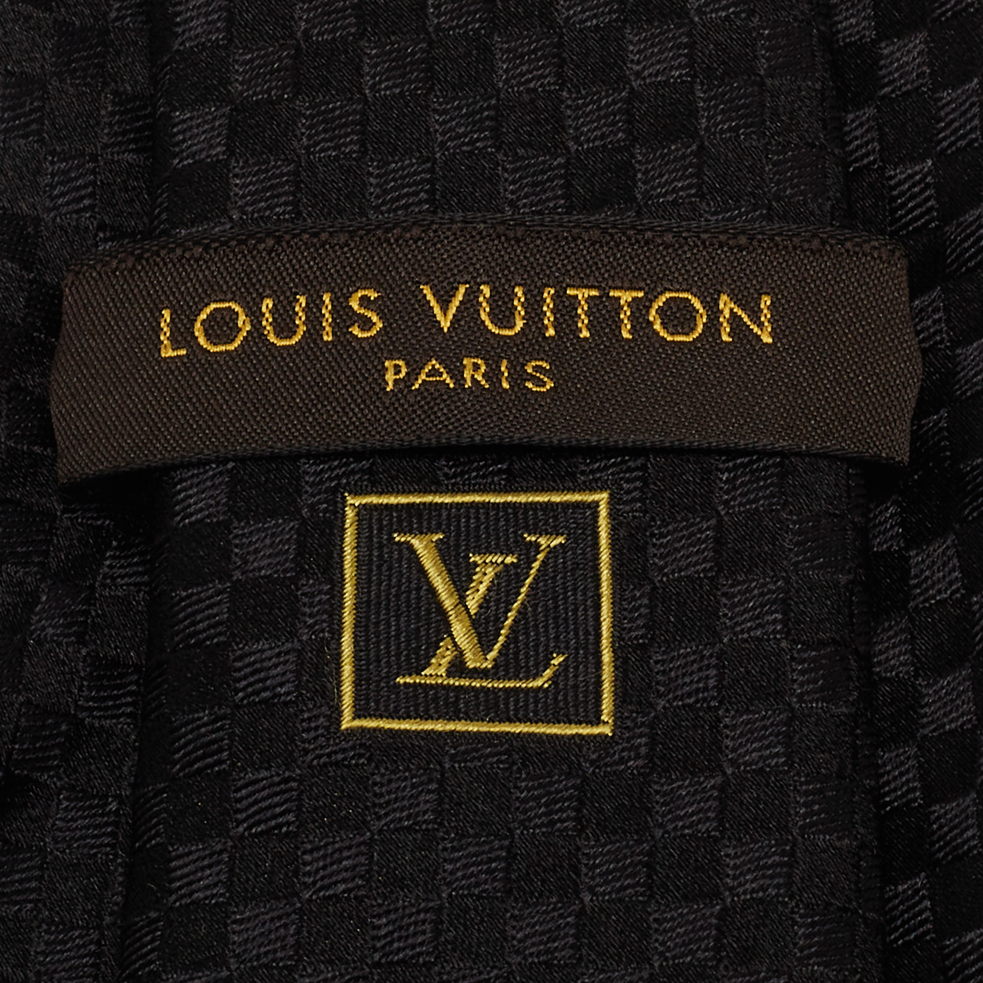 Louis Vuitton Black Damier Checkerboard Patterned Silk Jacquard Tie