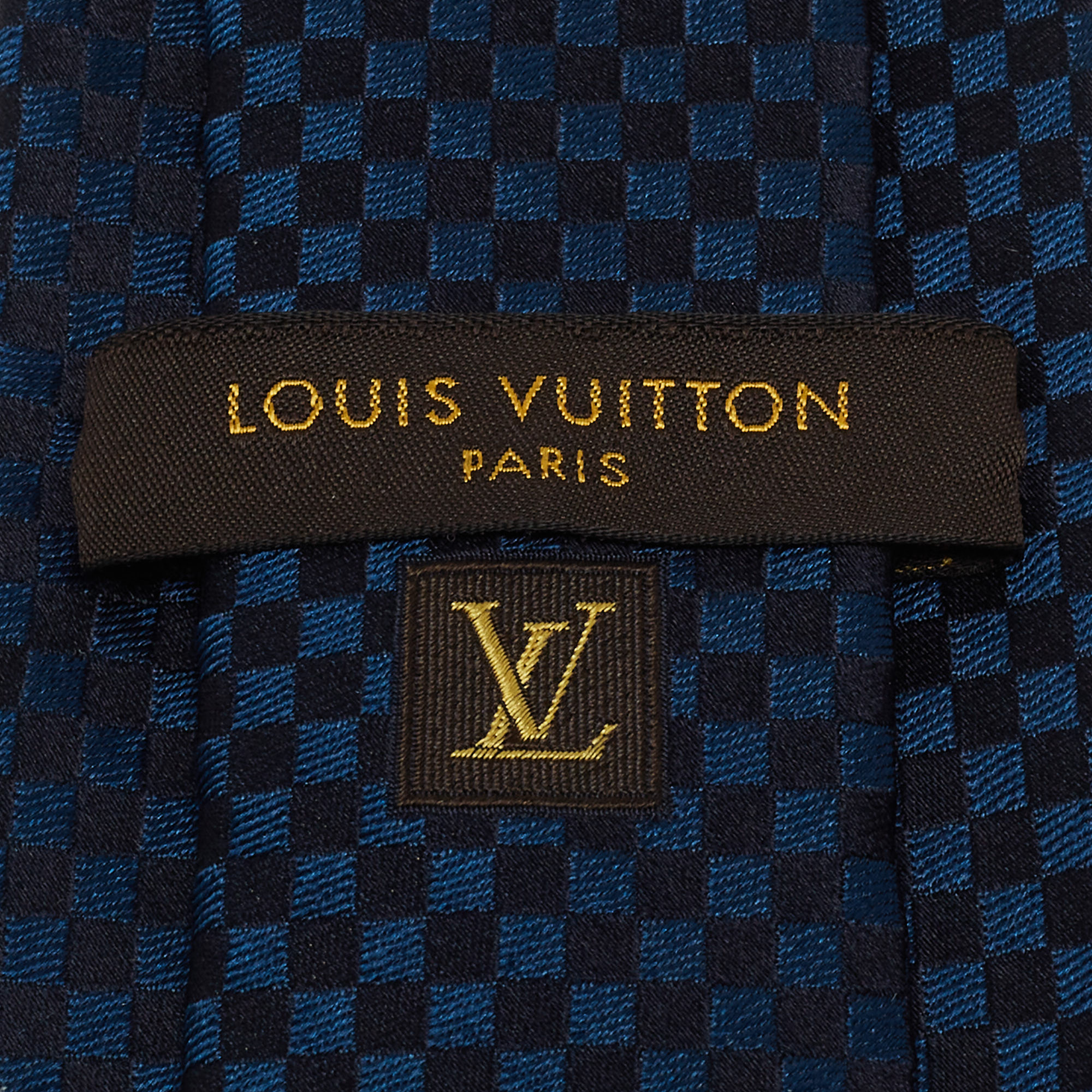 Louis Vuitton Navy Blue Two Tone Damier Silk Jacquard Tie