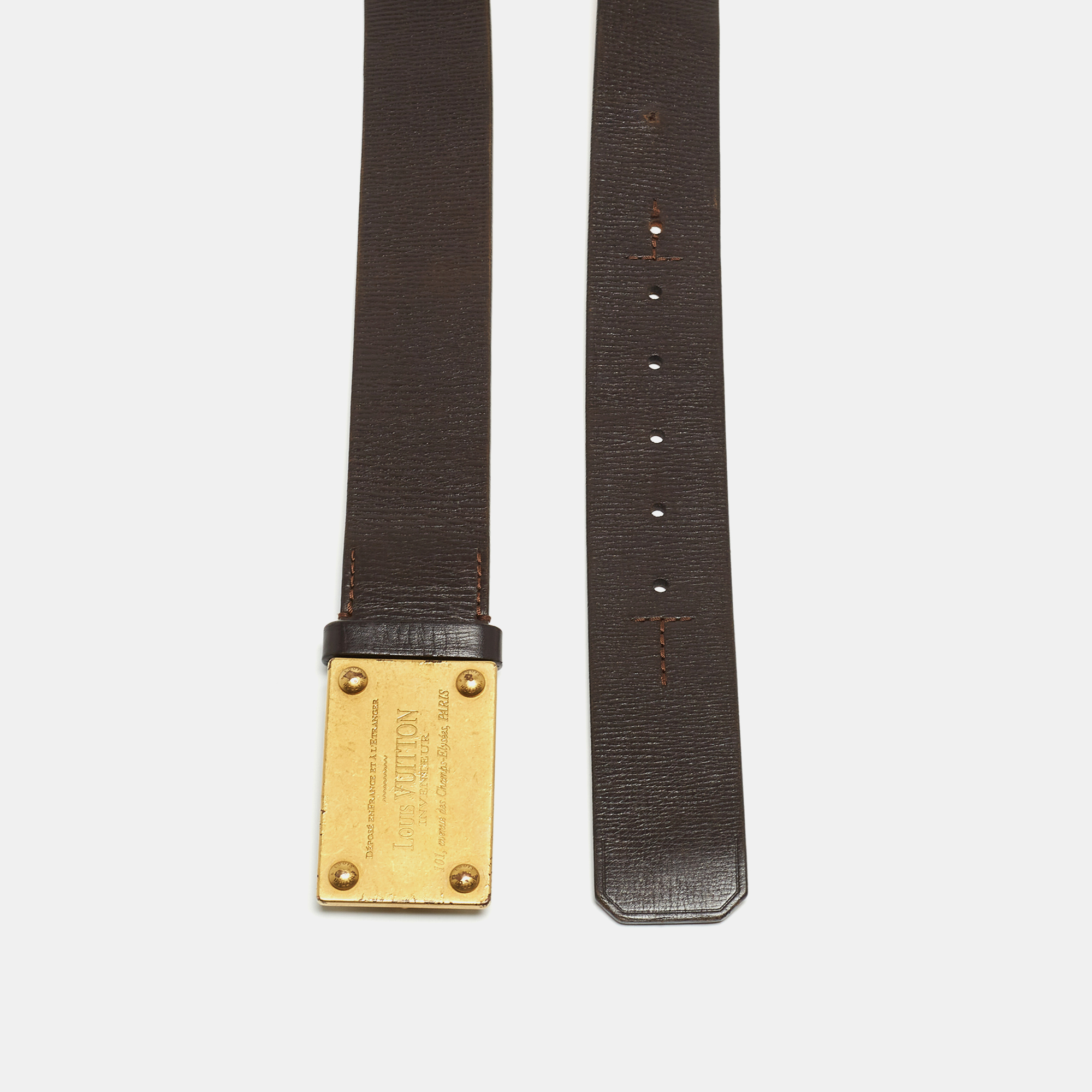 Louis Vuitton Dark Brown Leather Inventeur Belt 90CM