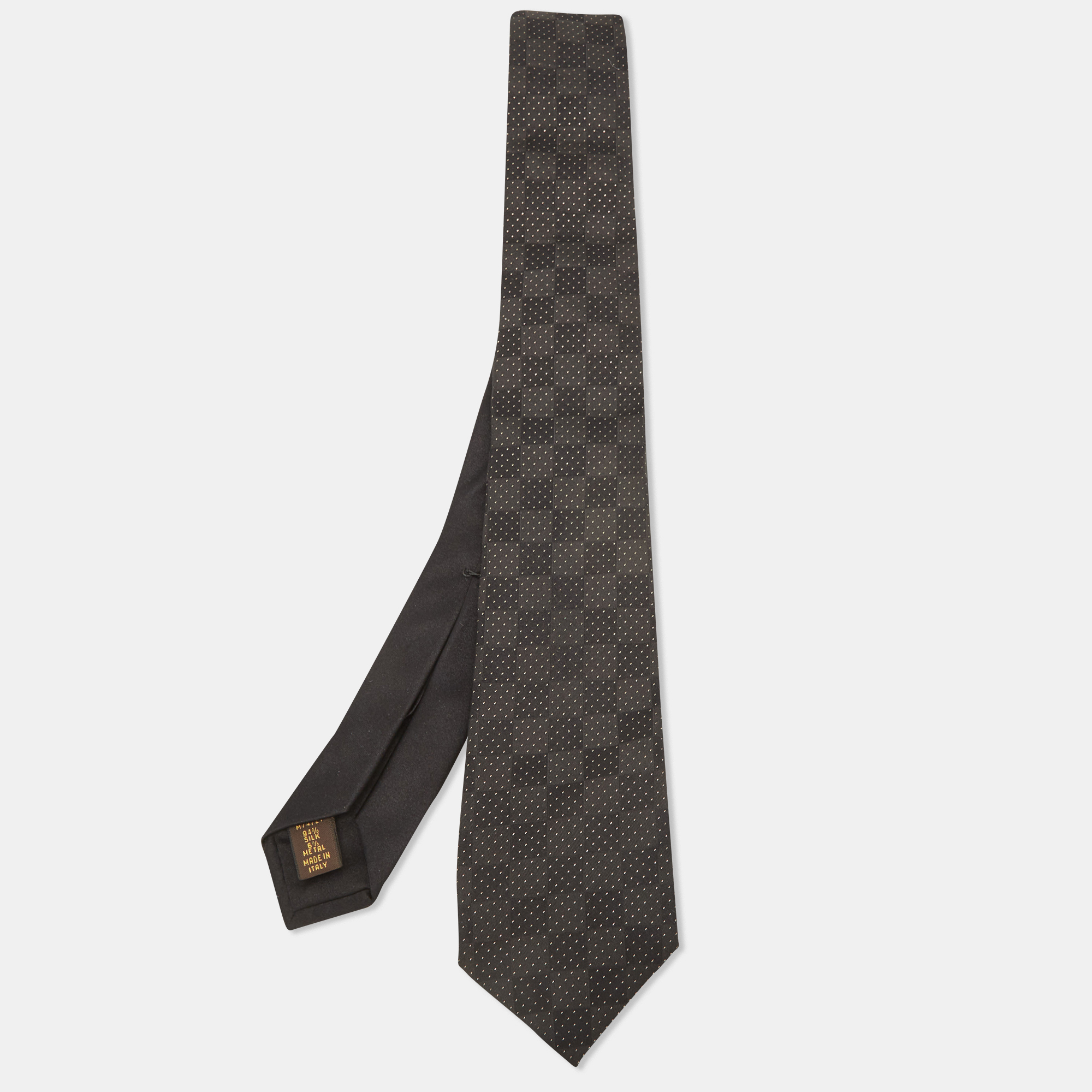 Louis Vuitton Black Damier Gold Silk Tie