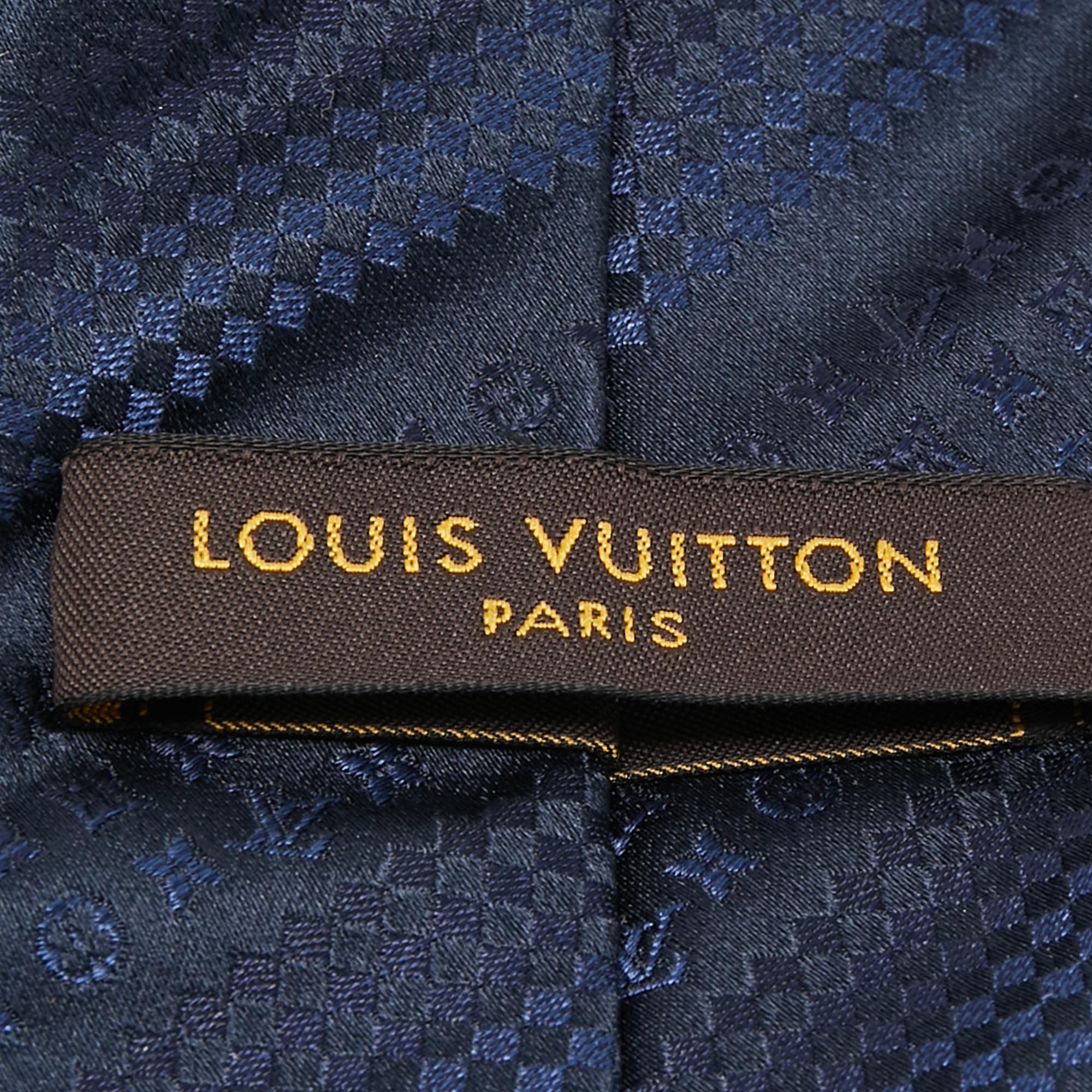 Louis Vuitton Navy Blue Diagonal Monogram Patterned Silk Traditional Tie