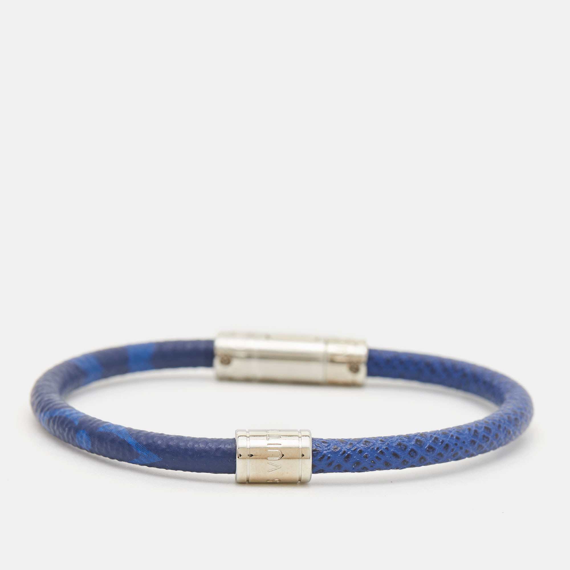 Louis Vuitton Split Blue Leather Silver Tone Bracelet
