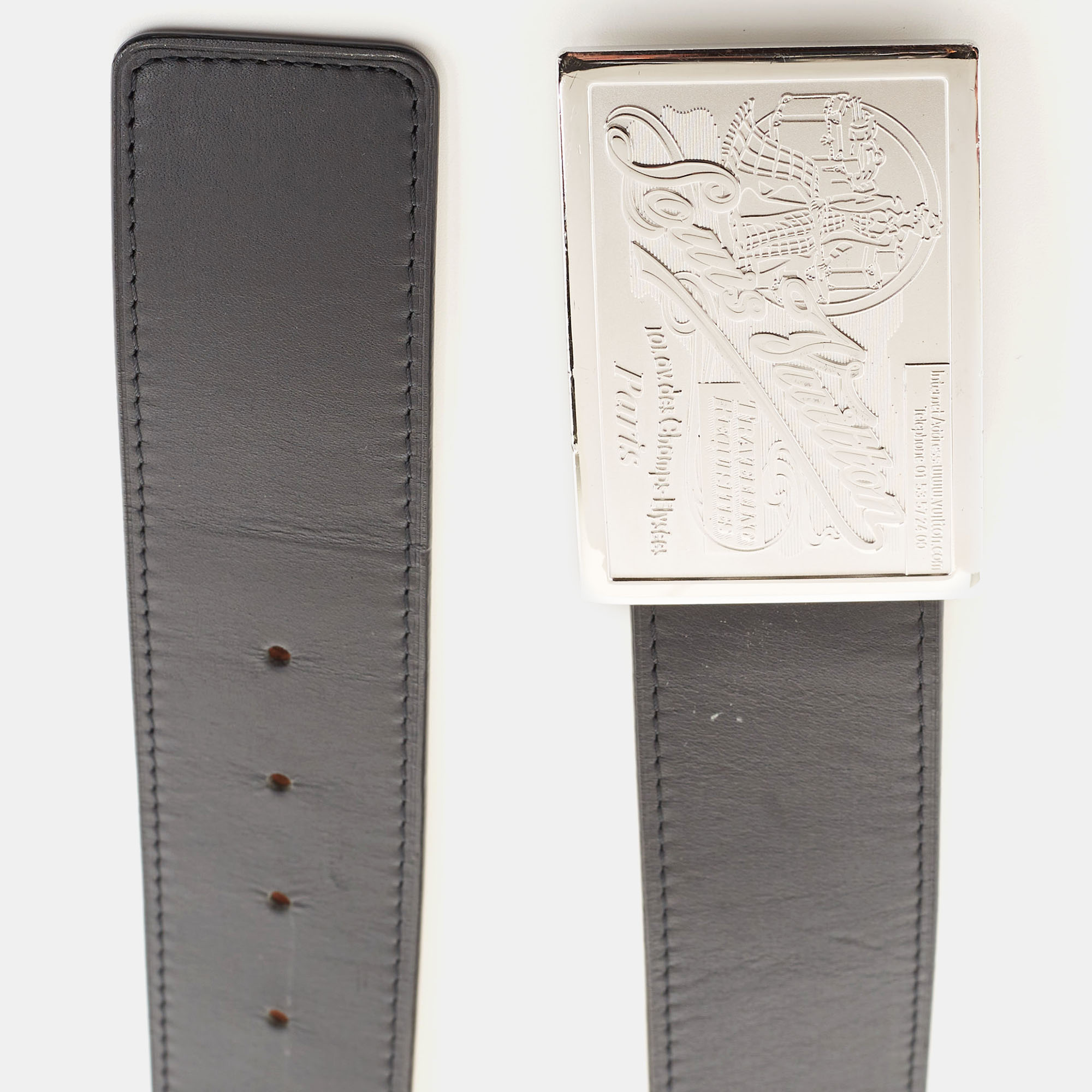 Louis Vuitton Black Leather Travelling Requisites Buckle Belt 100CM
