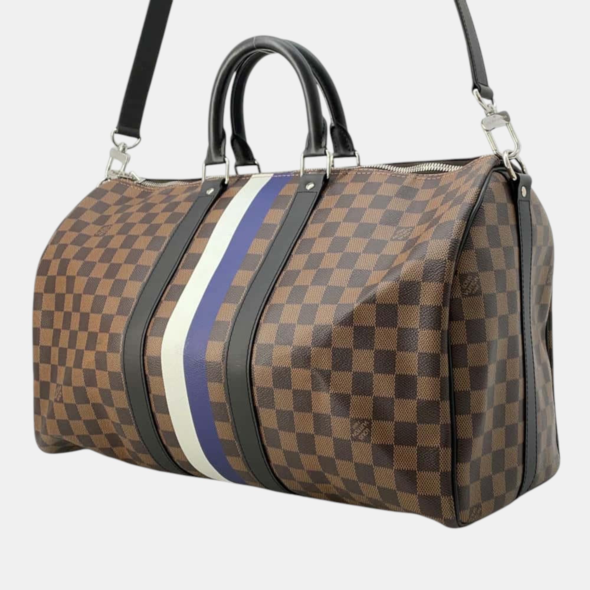 Louis Vuitton Brown Damier Ebene Canvas Keepall Bandouliere Size 45