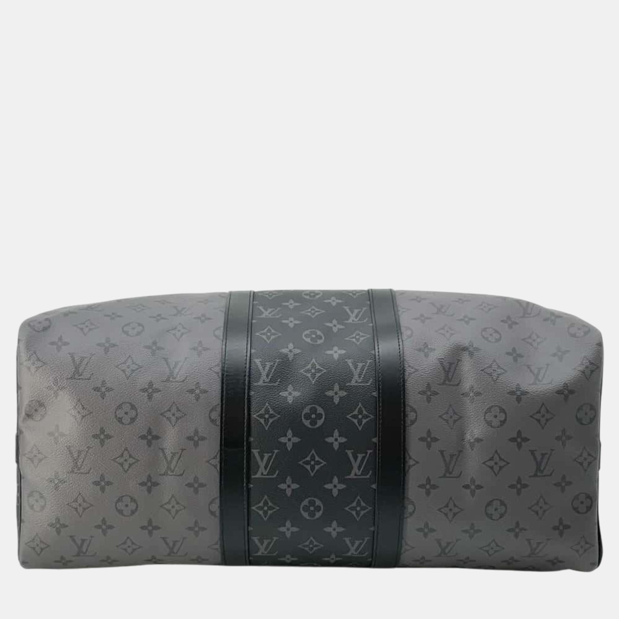 Louis Vuitton Noir Monogram Eclipse Reverse Keepall Bandouliere Size 50