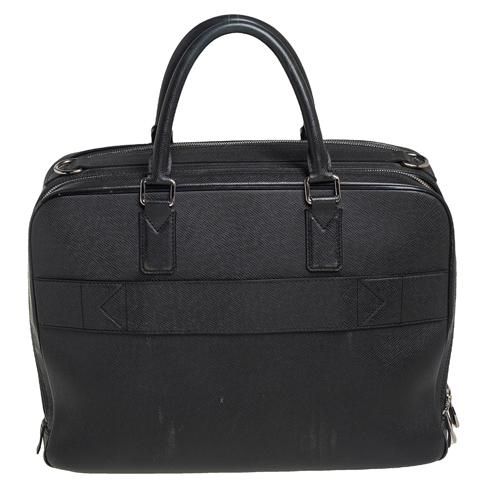 Louis Vuitton Black Leather Double Zip Documents Bag male