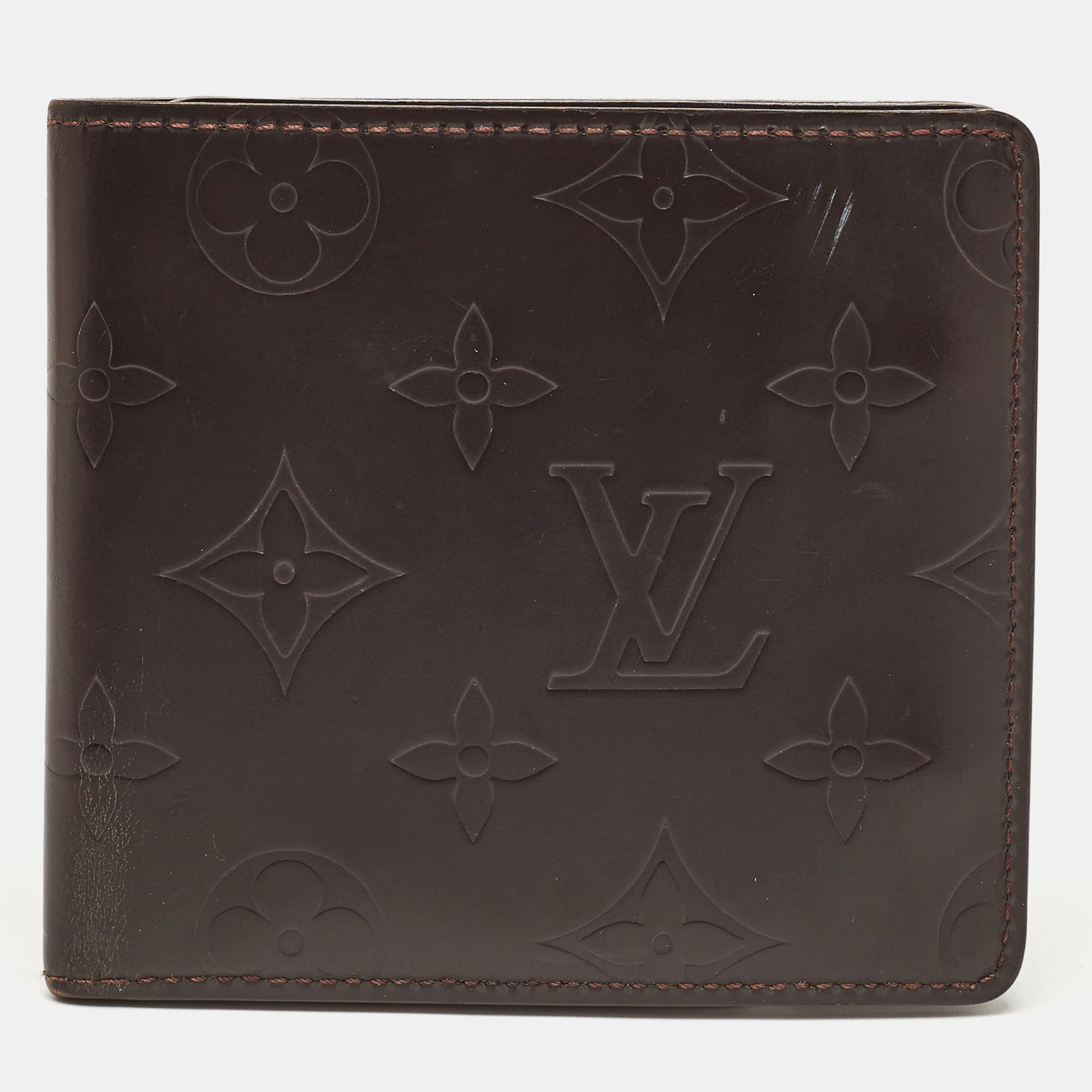Louis Vuitton Cafe Brown Leather Monogram Glazed Compact Wallet