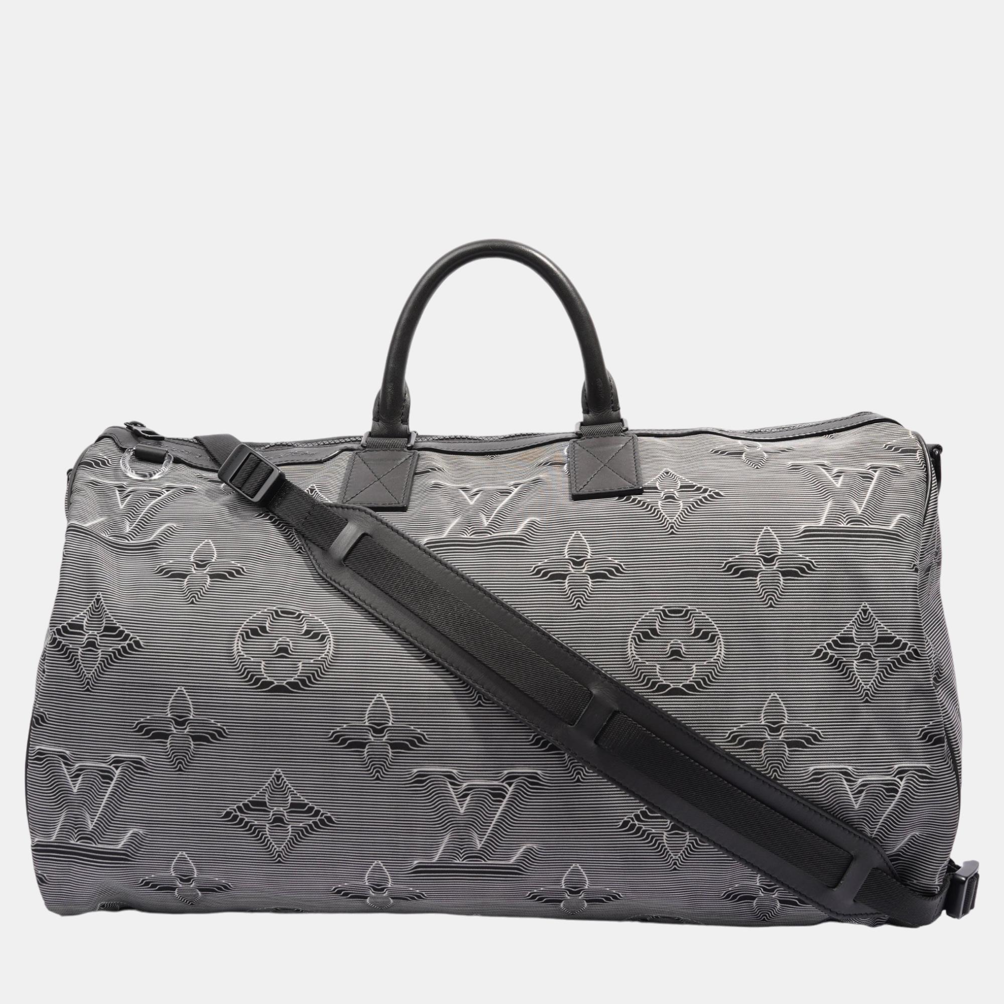 Louis Vuitton Reversible Keepall Bandouliere Black & White 3D Monogram Nylon