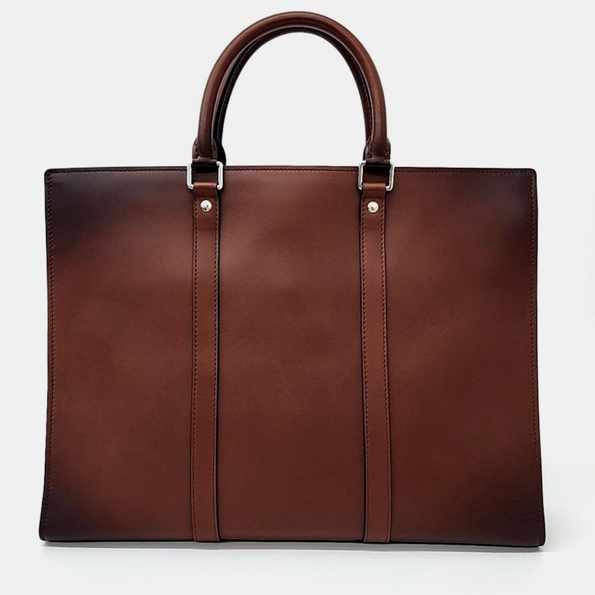 Louis vuitton brown leather sac plat horizontal zipper tote bag