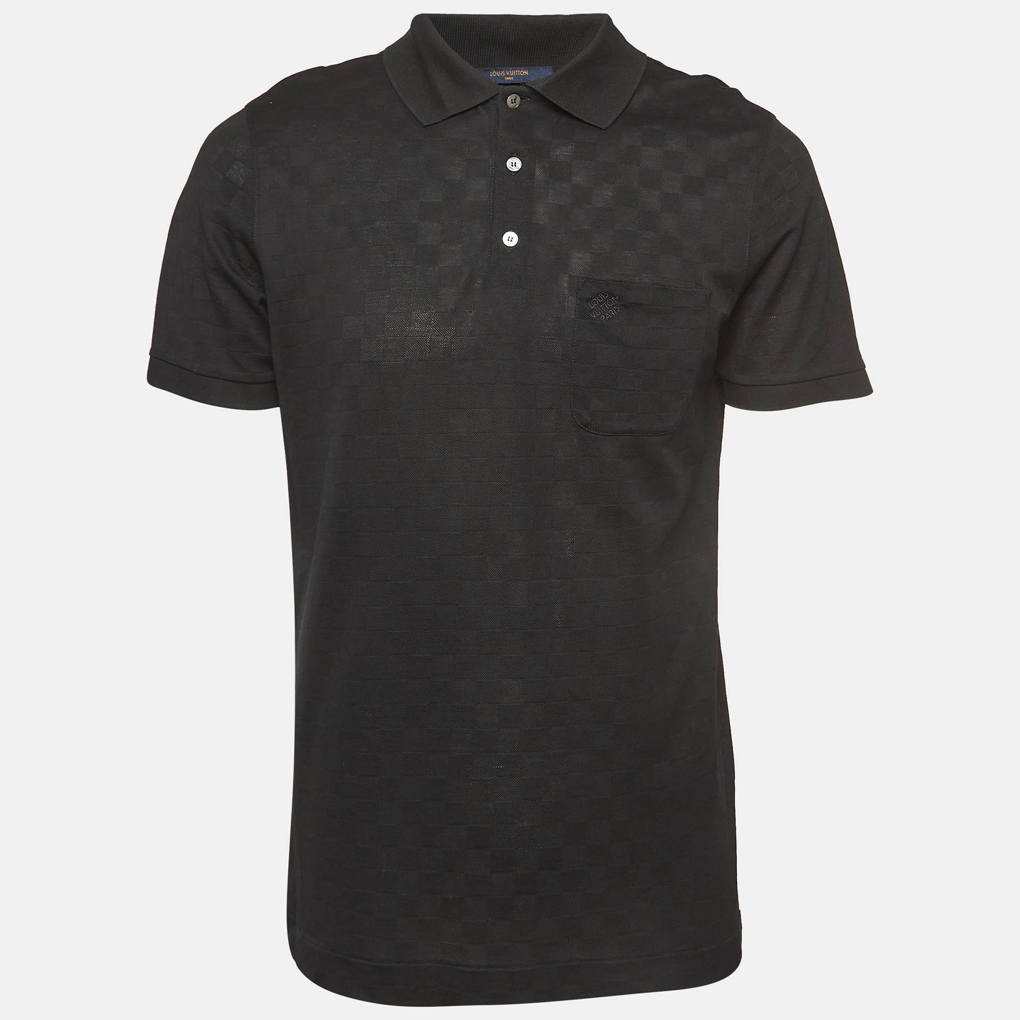 Louis vuitton black patterned cotton knit polo t-shirt l