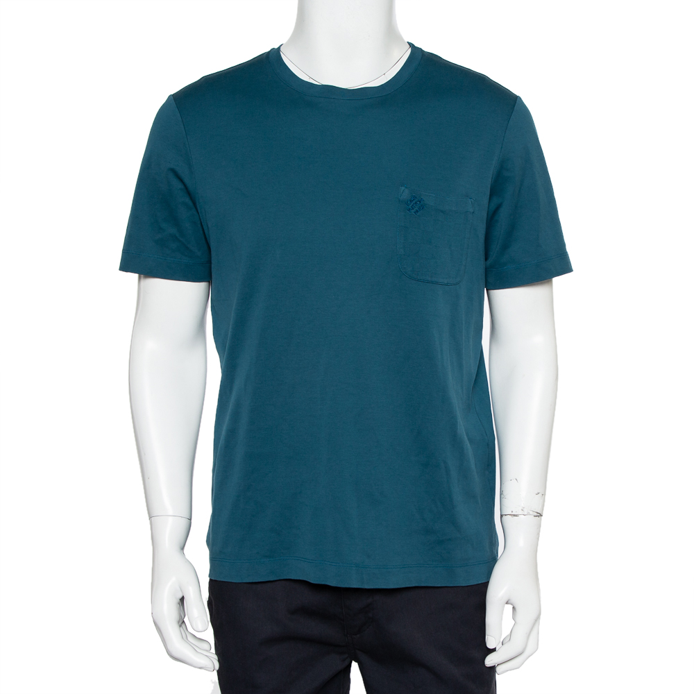 Louis Vuitton Teal Blue Cotton Damier Pocket Crewneck T-Shirt L