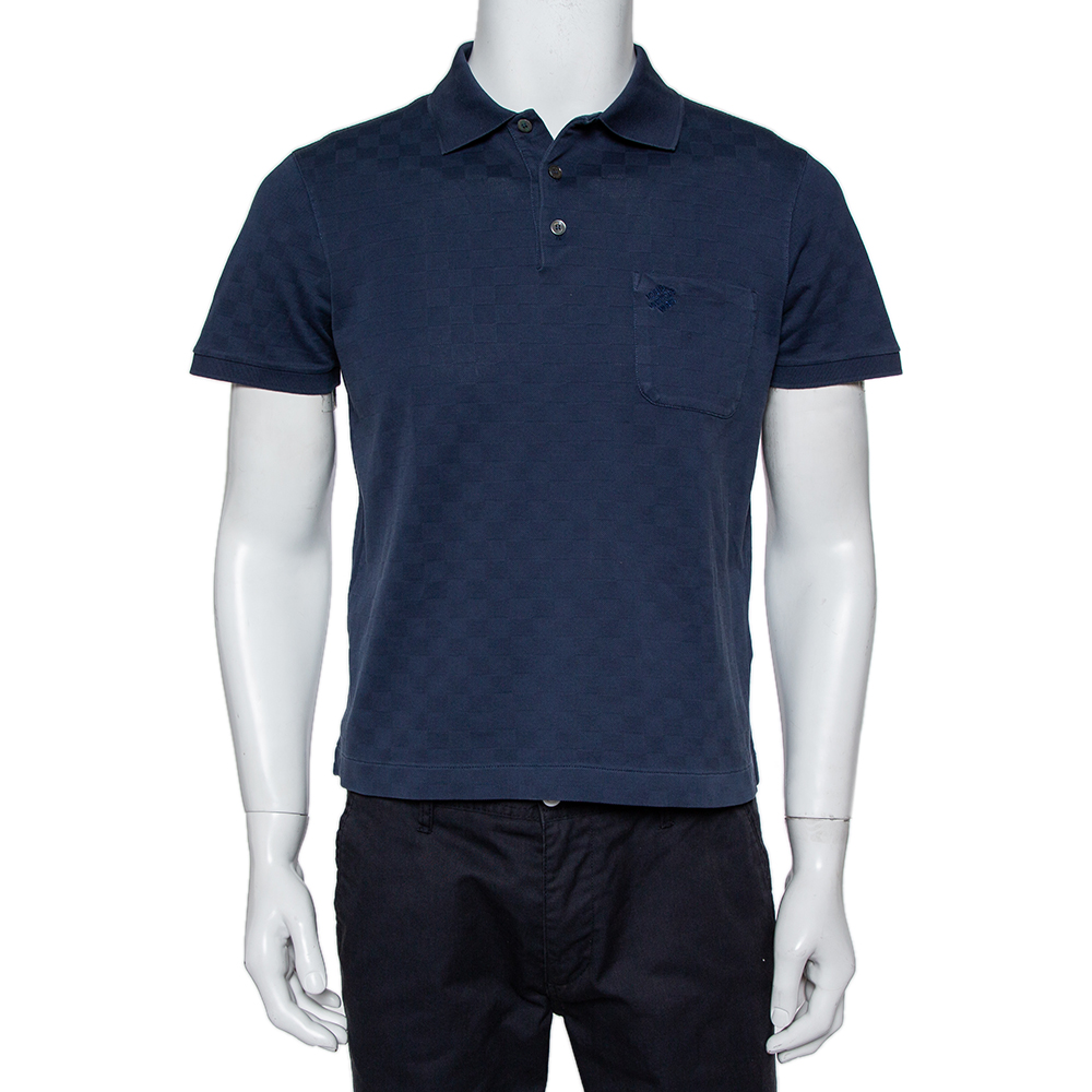 Louis Vuitton Navy Blue Cotton Knit Polo T-Shirt M