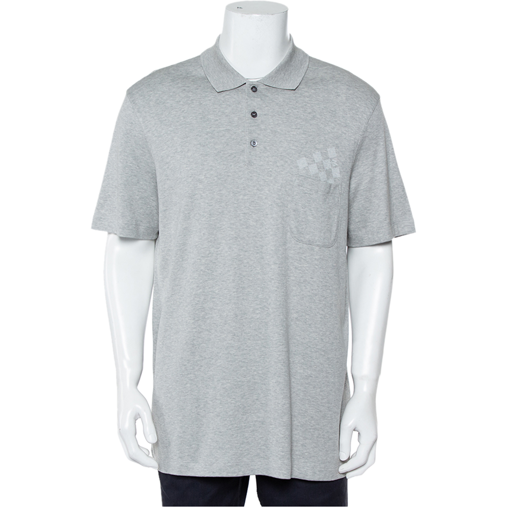 Louis Vuitton Grey Cotton Pique Damier Patch Pocket Detail Polo T-Shirt XXL