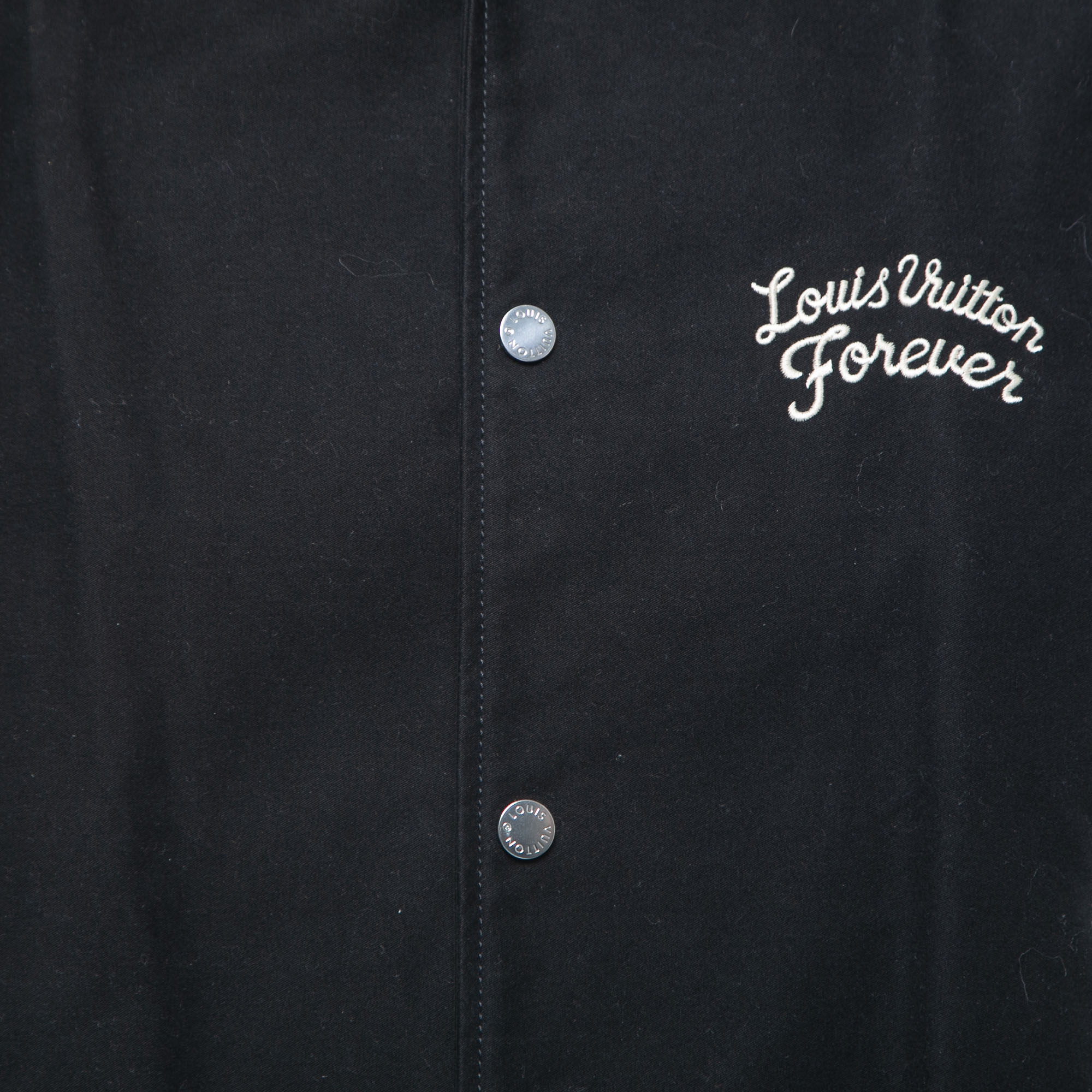 Louis Vuitton Black/White Lambskin Leather Varsity Jacket L