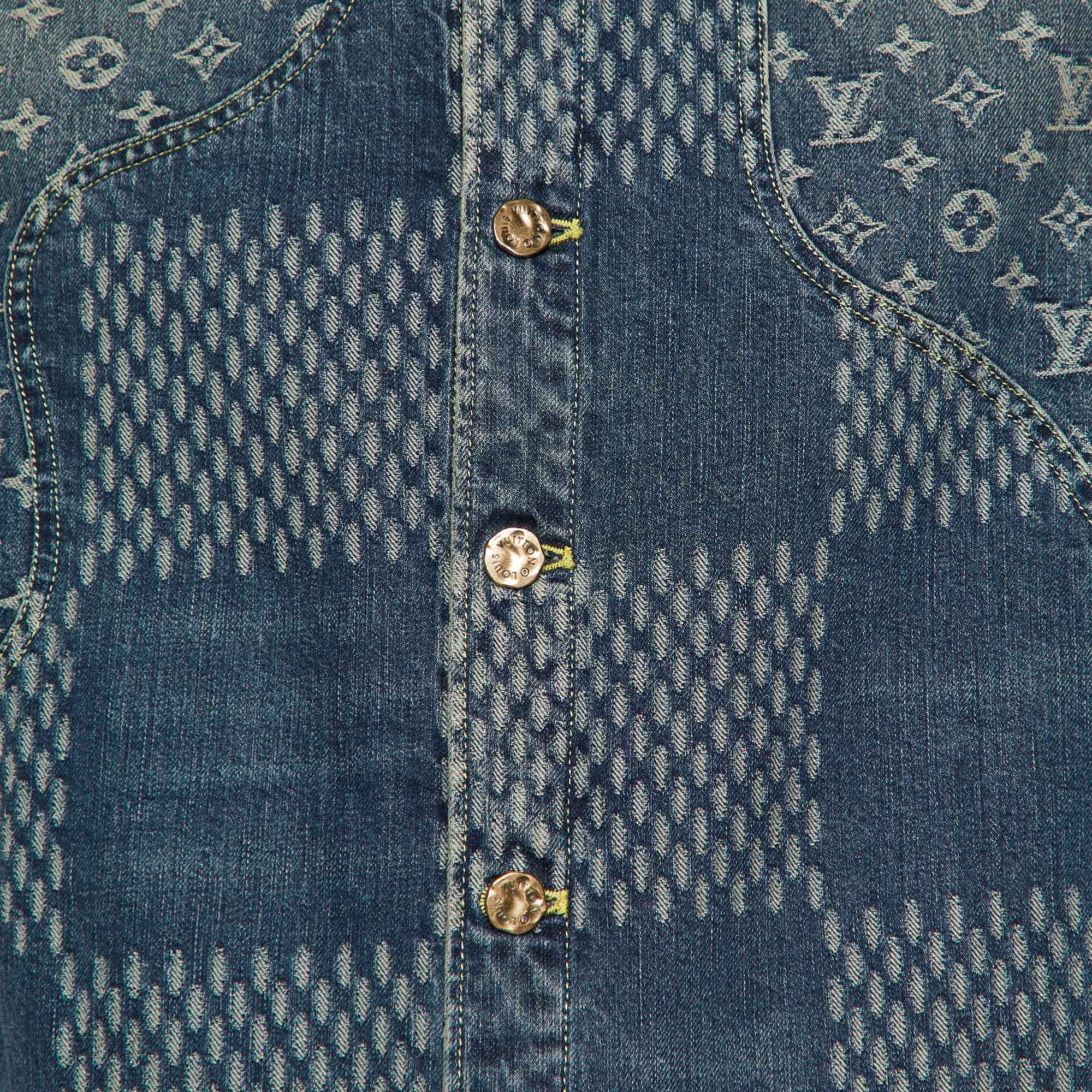 Louis Vuitton X Nigo Navy Blue Monogram Denim Button Front Jacket L