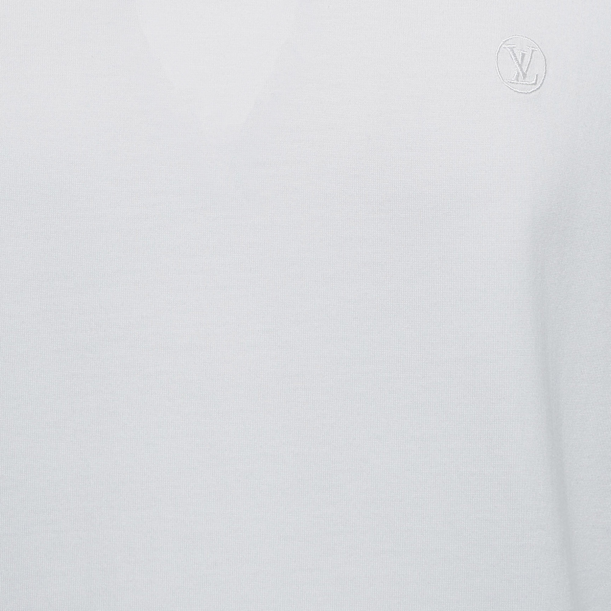 Louis Vuitton White Logo Embroidered Cotton Half Sleeve T-Shirt L