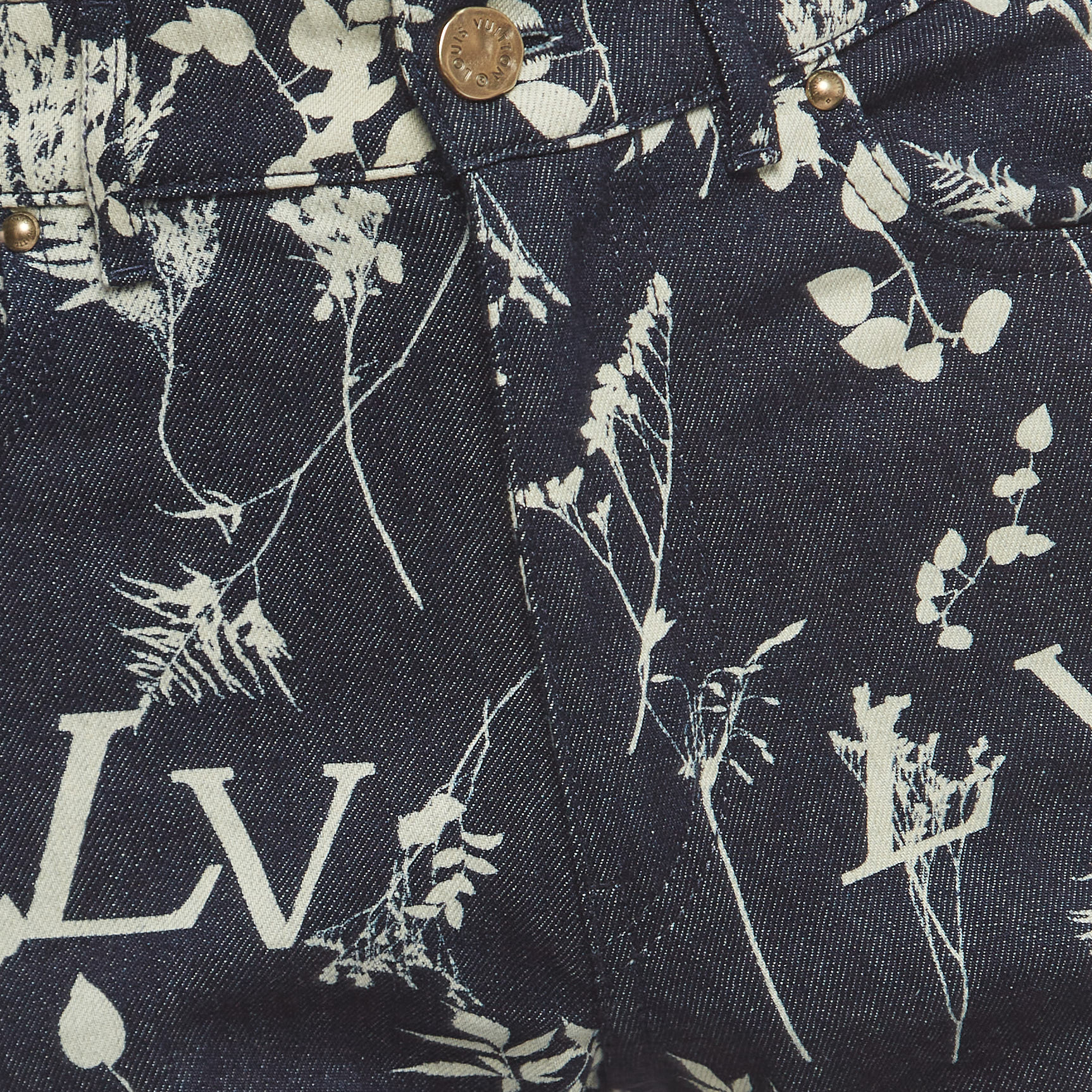 Louis Vuitton Dark Blue Floral Print Denim High Rise Straight Leg Jeans M Waist 30
