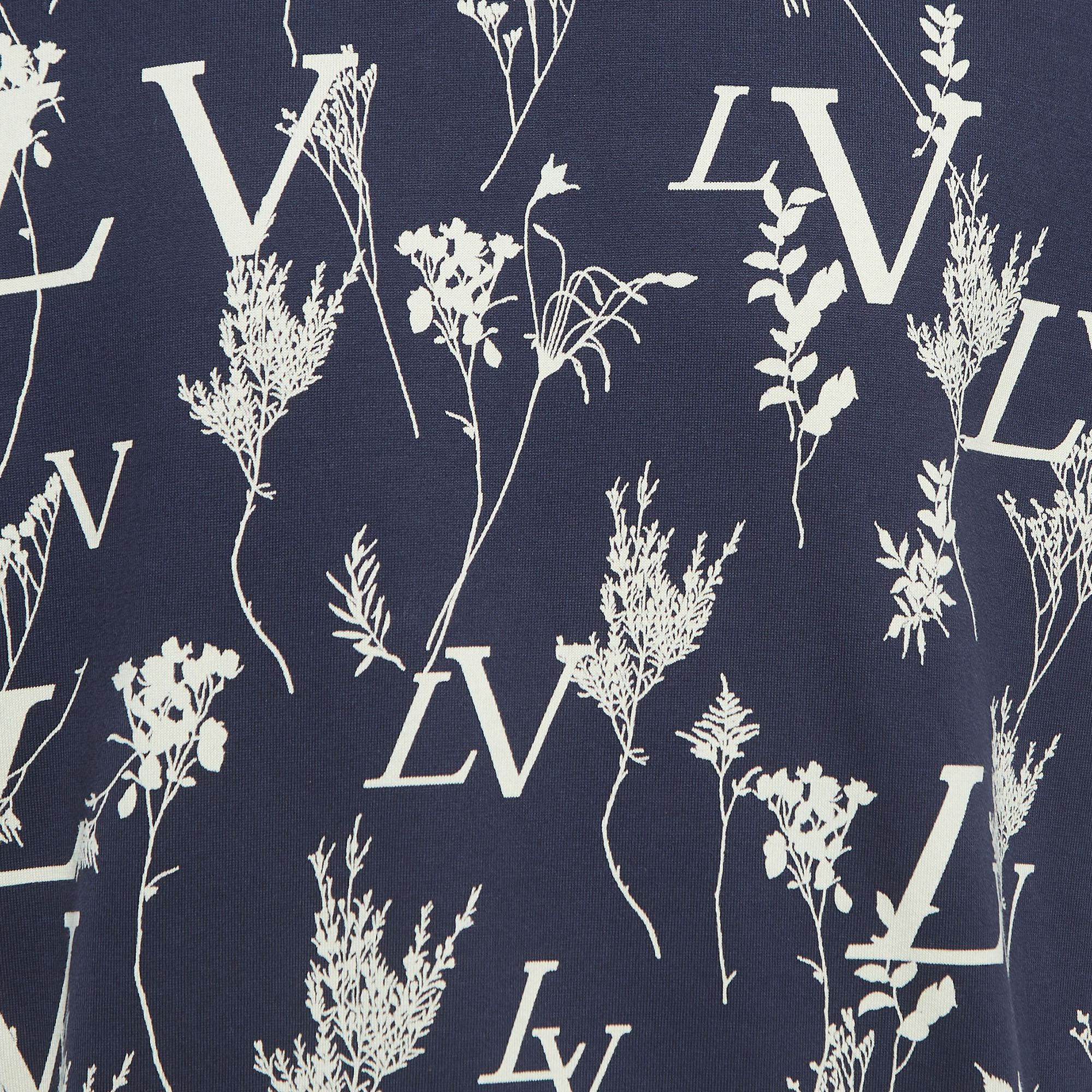 Louis Vuitton Navy Blue Leaf Discharge Print Cotton T-Shirt XL