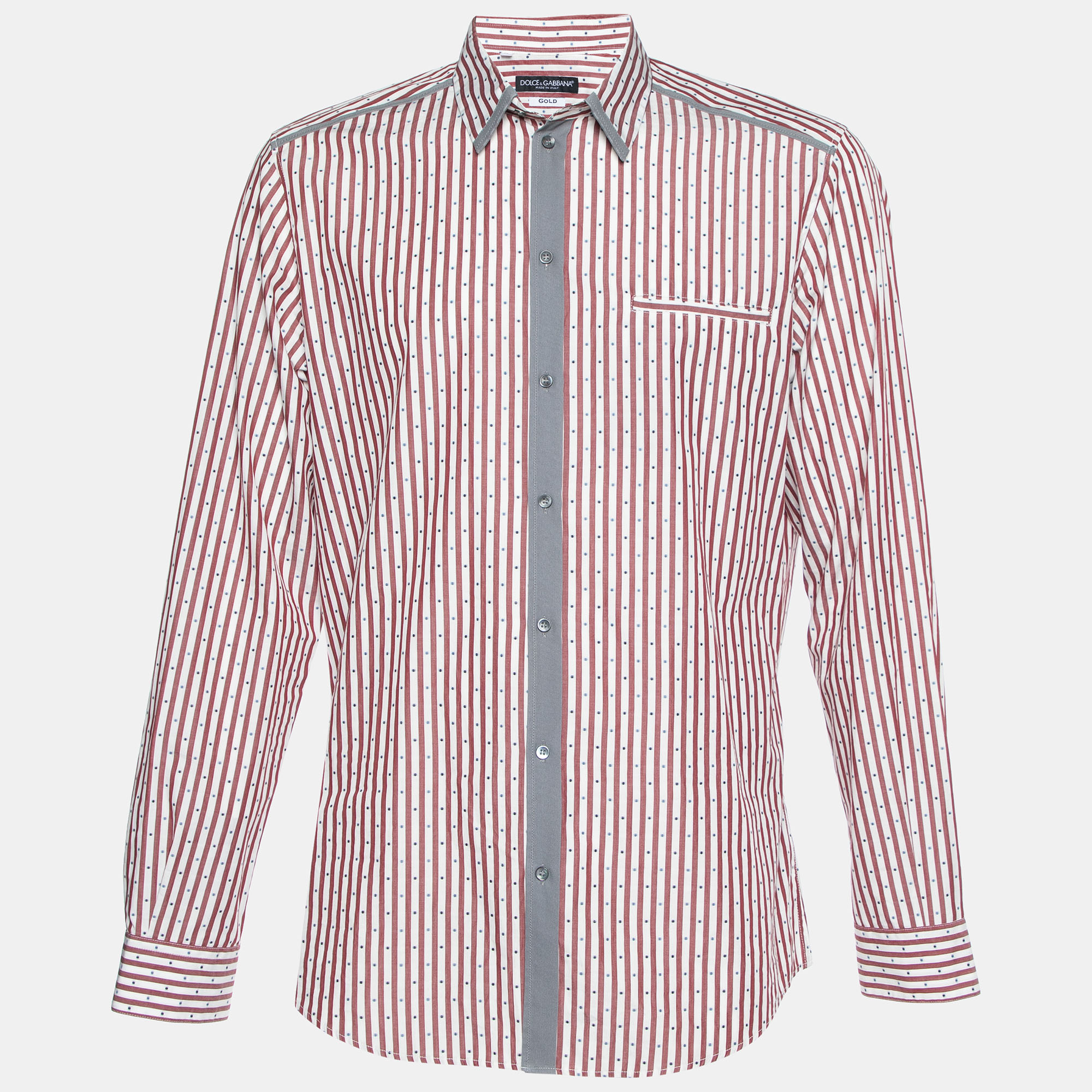 Dolce & gabbana white/red striped cotton gold fit shirt xxl