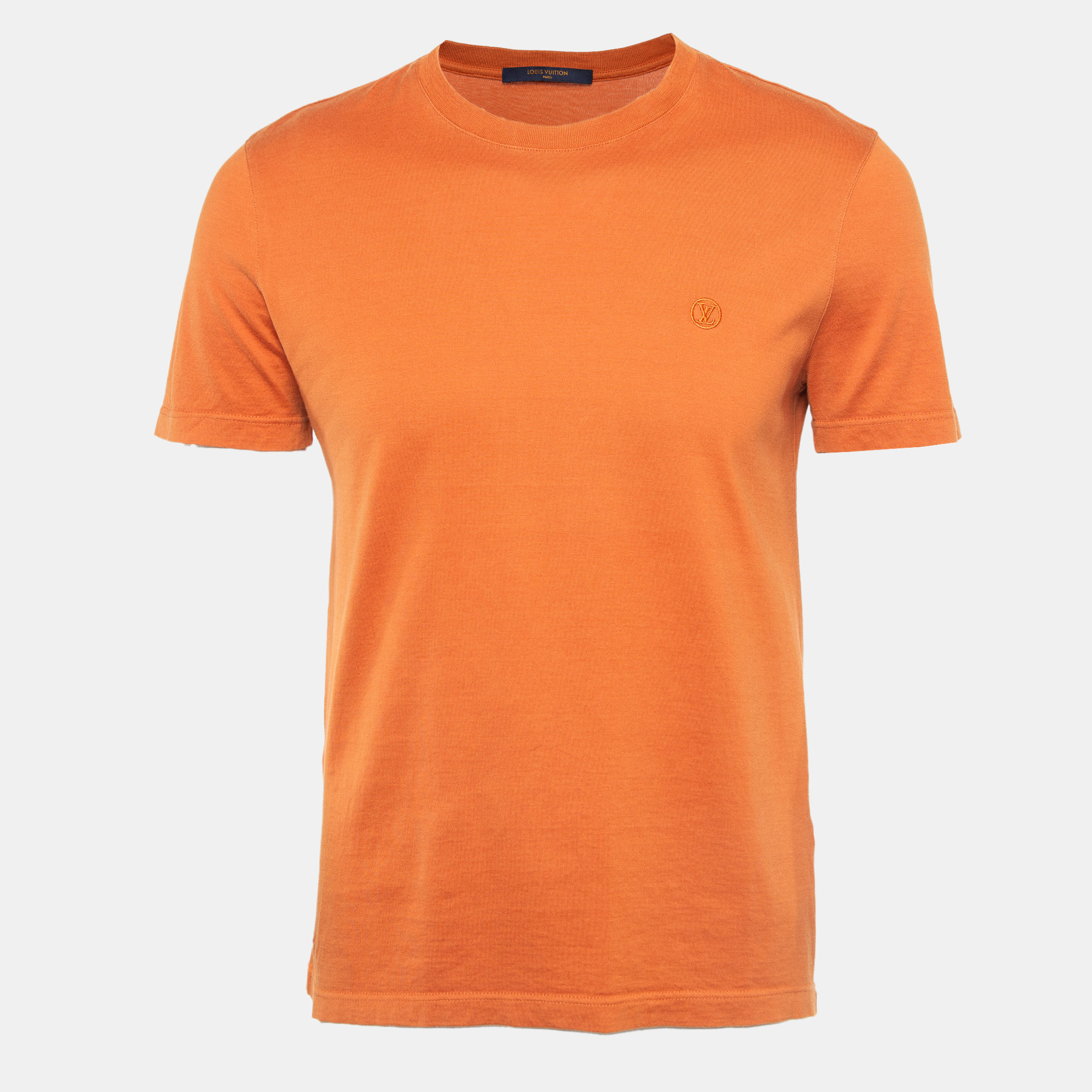 Louis vuitton orange logo embroidered cotton crew neck t-shirt m