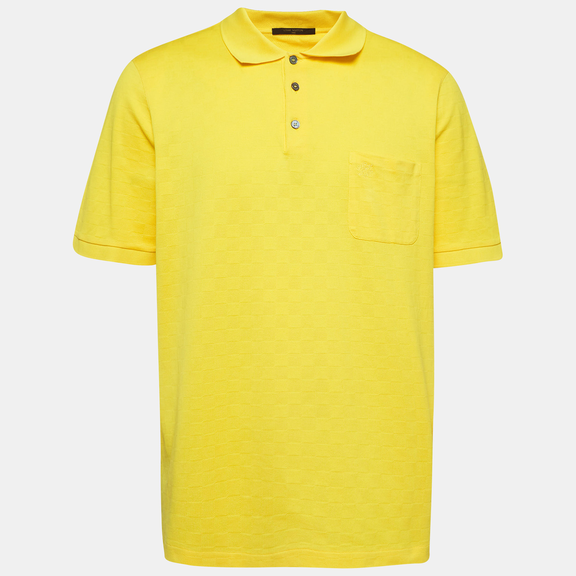 Louis vuitton yellow patterned cotton knit polo t-shirt 5l
