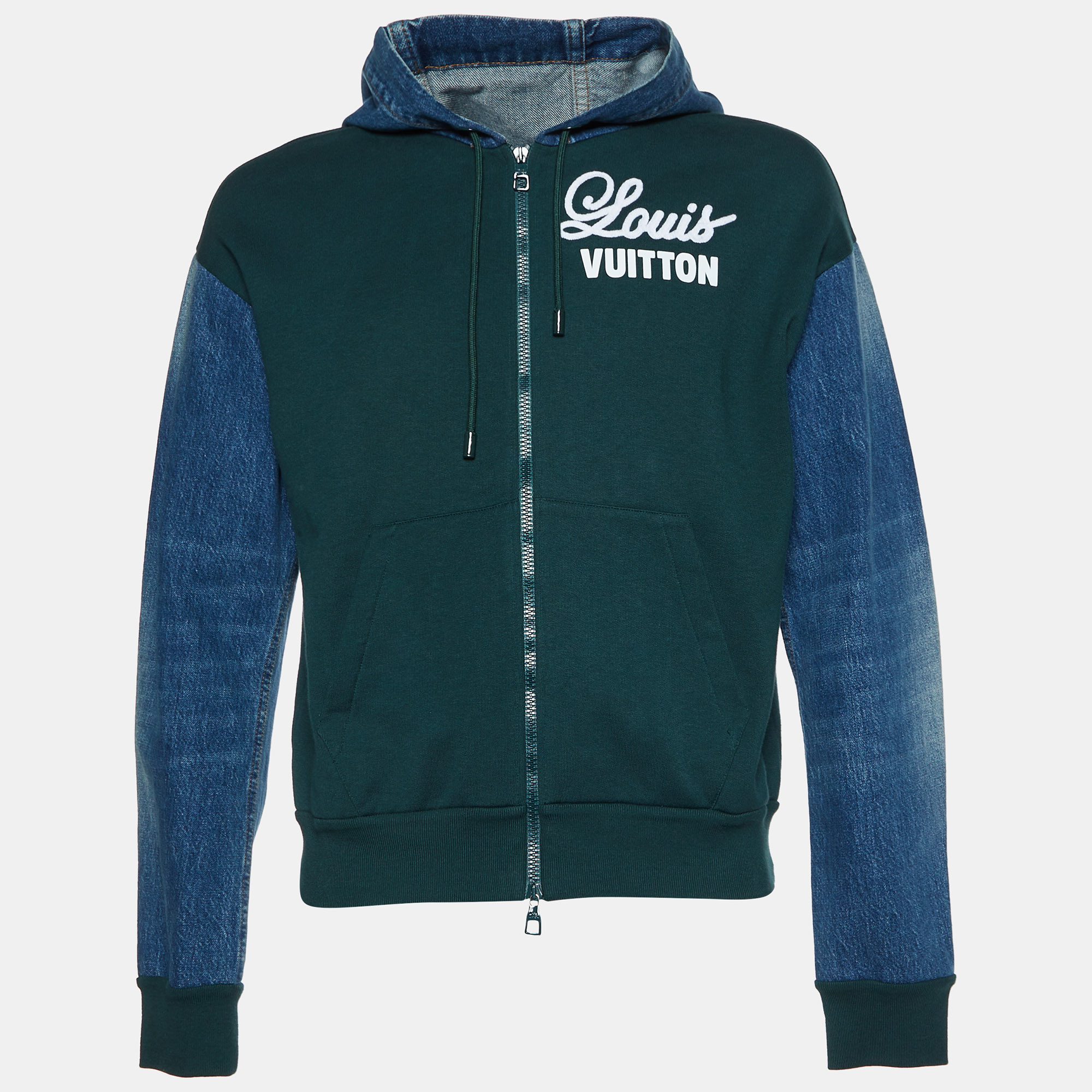 Louis vuitton green logo cotton & denim hooded jacket s
