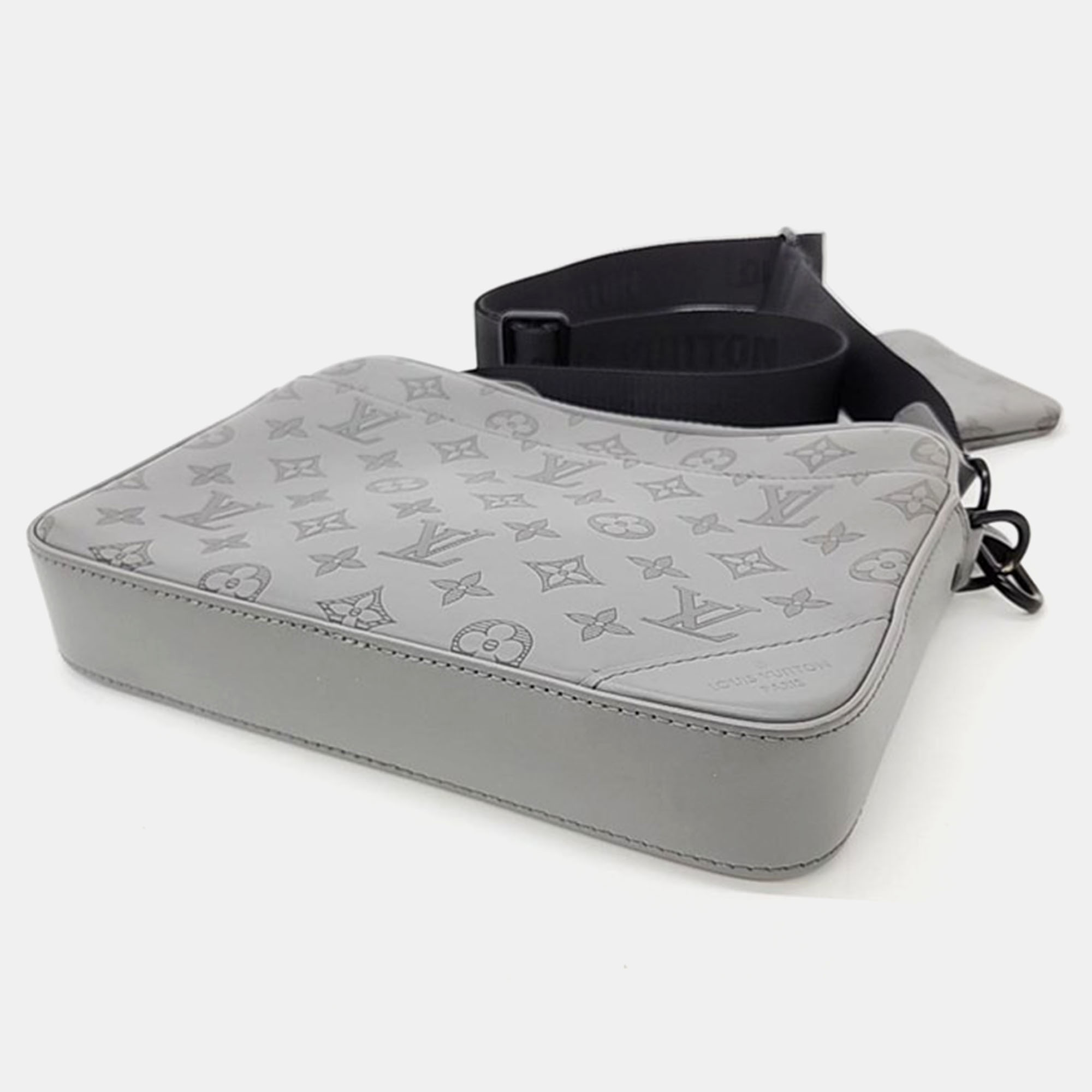 Louis Vuitton Grey Leather Shadow Duo Messenger Crossbody Bag