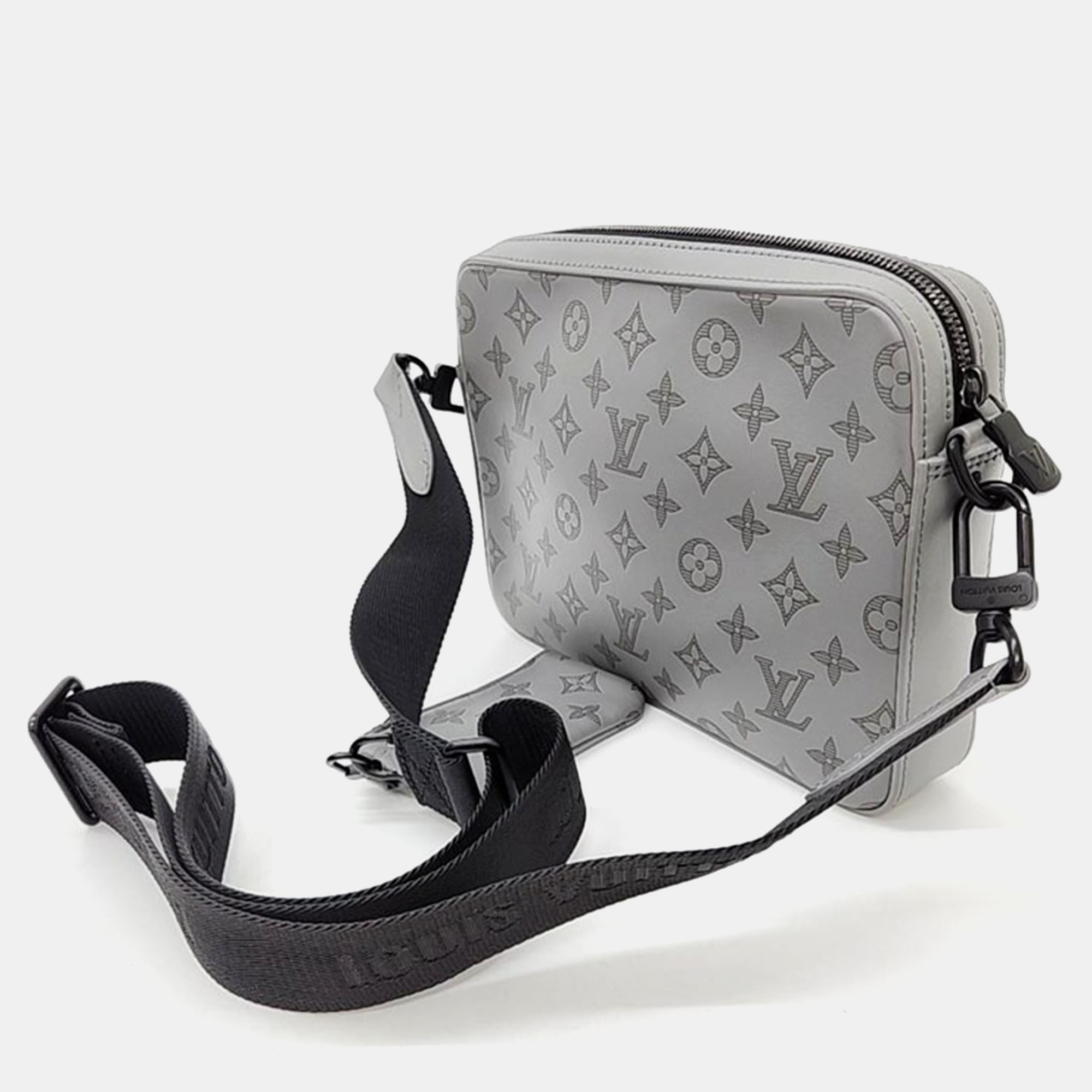 Louis Vuitton Grey Leather Shadow Duo Messenger Crossbody Bag